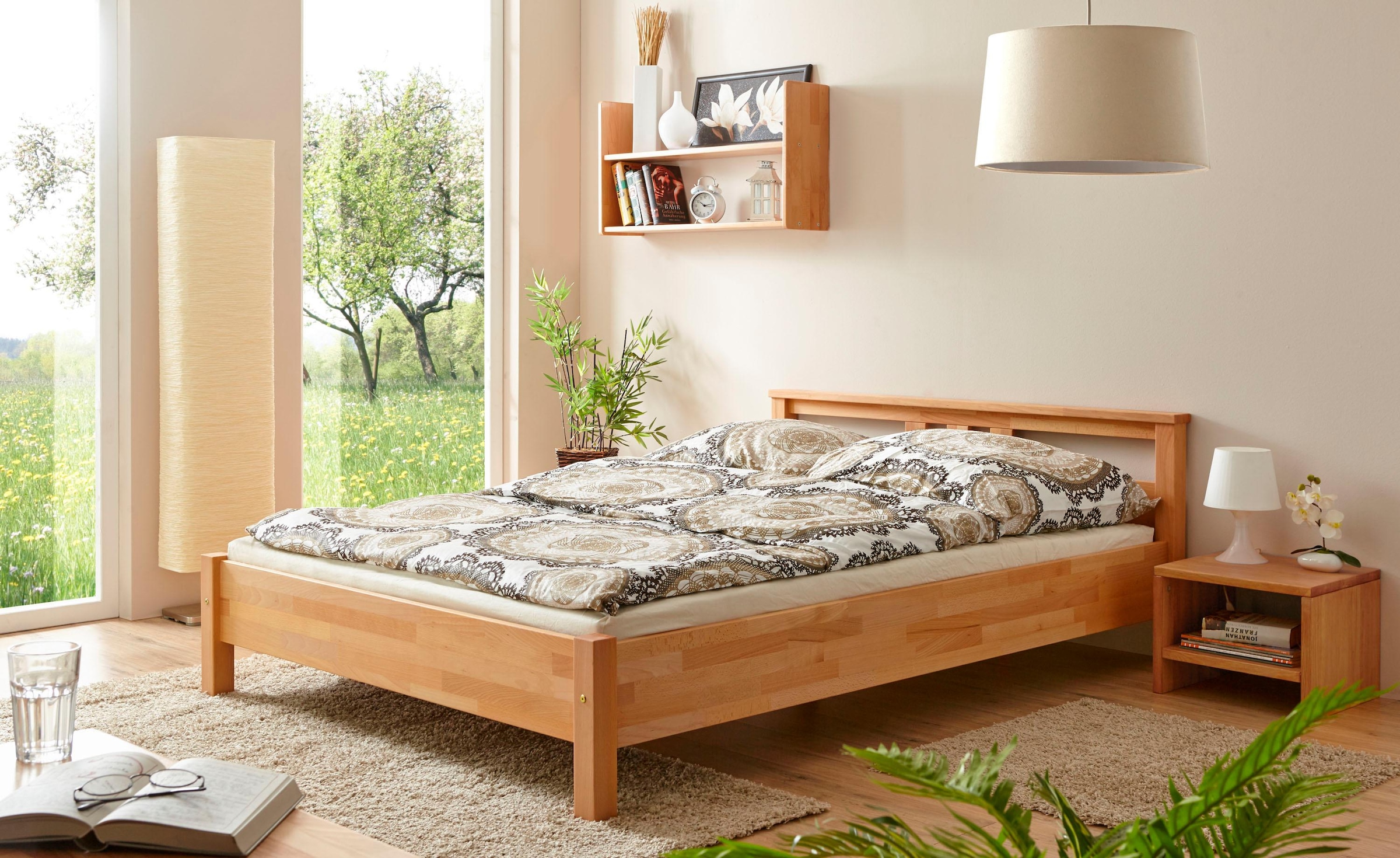 Ticaa Massivholzbett »Merci«, Doppelbett, aus Buche Massivholz, inkl. Rollrost
