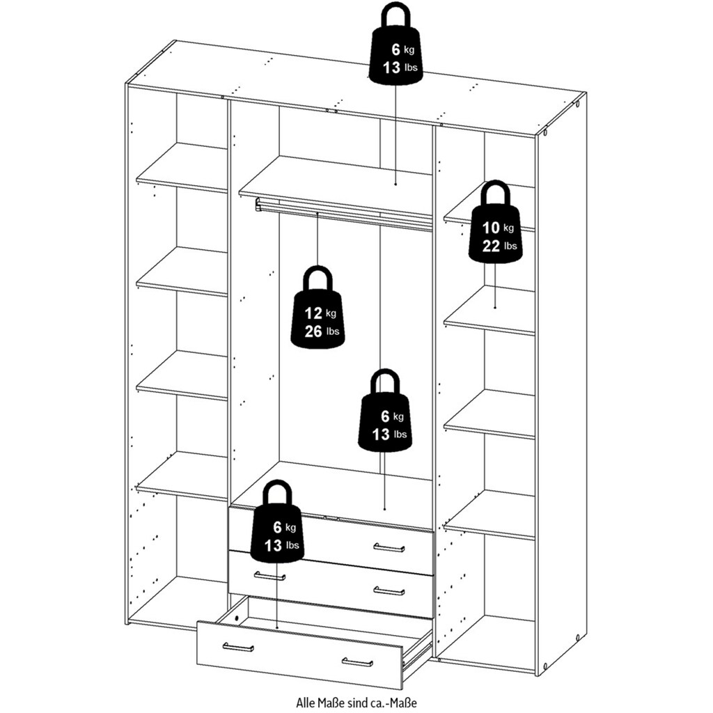 Home affaire Kleiderschrank, Mit viel Stauraum, graue Stangengriffe, Gr. ca. 200,4 x 154 x 49,5 cm