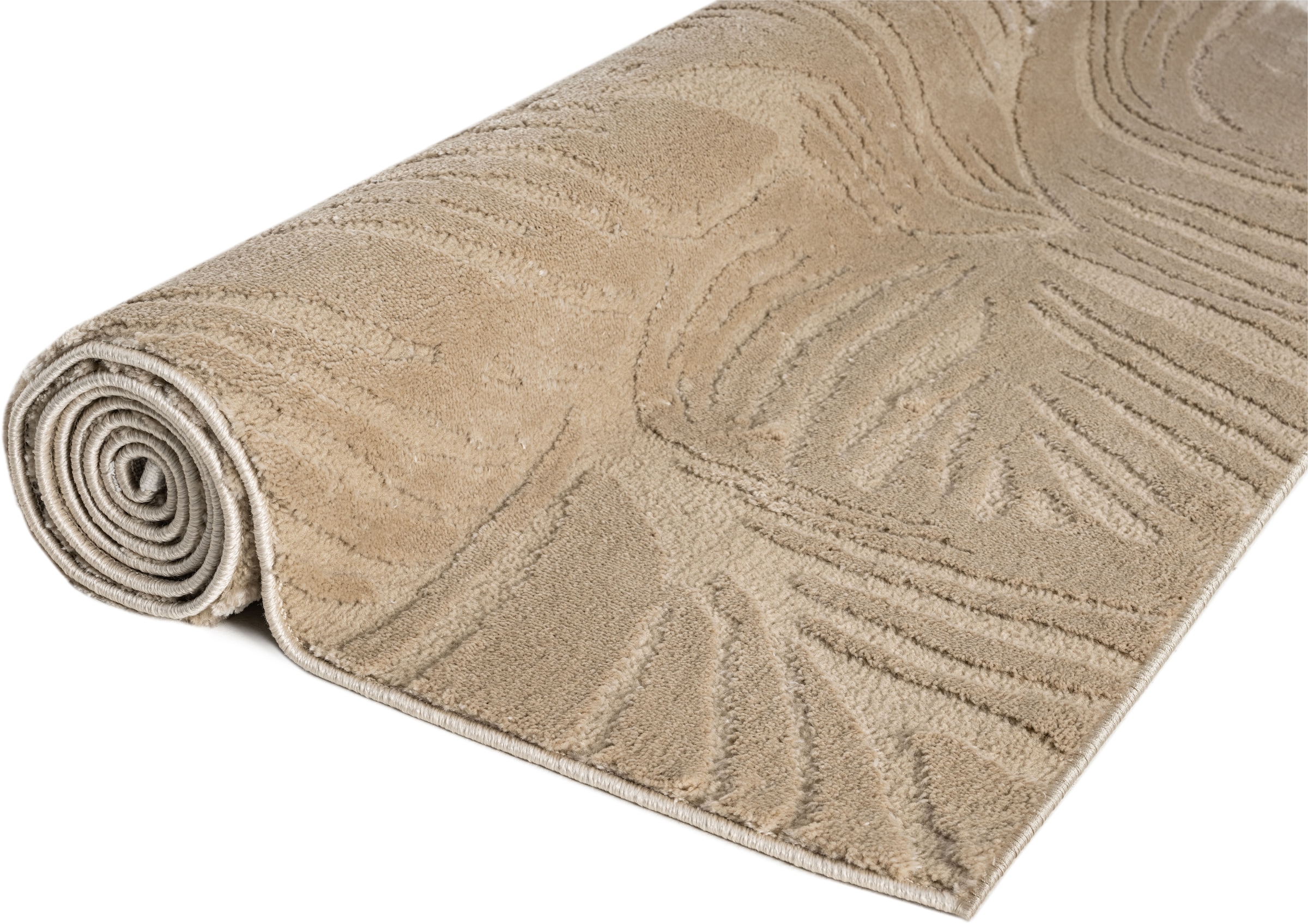 OTTO home Teppich »Samia, Hoch-Tief-Struktur« rechteckig 19 mm Höhe leichter Glanz, Floral, Blätter, Modern, Wohnzimmer, Schlafzimmer