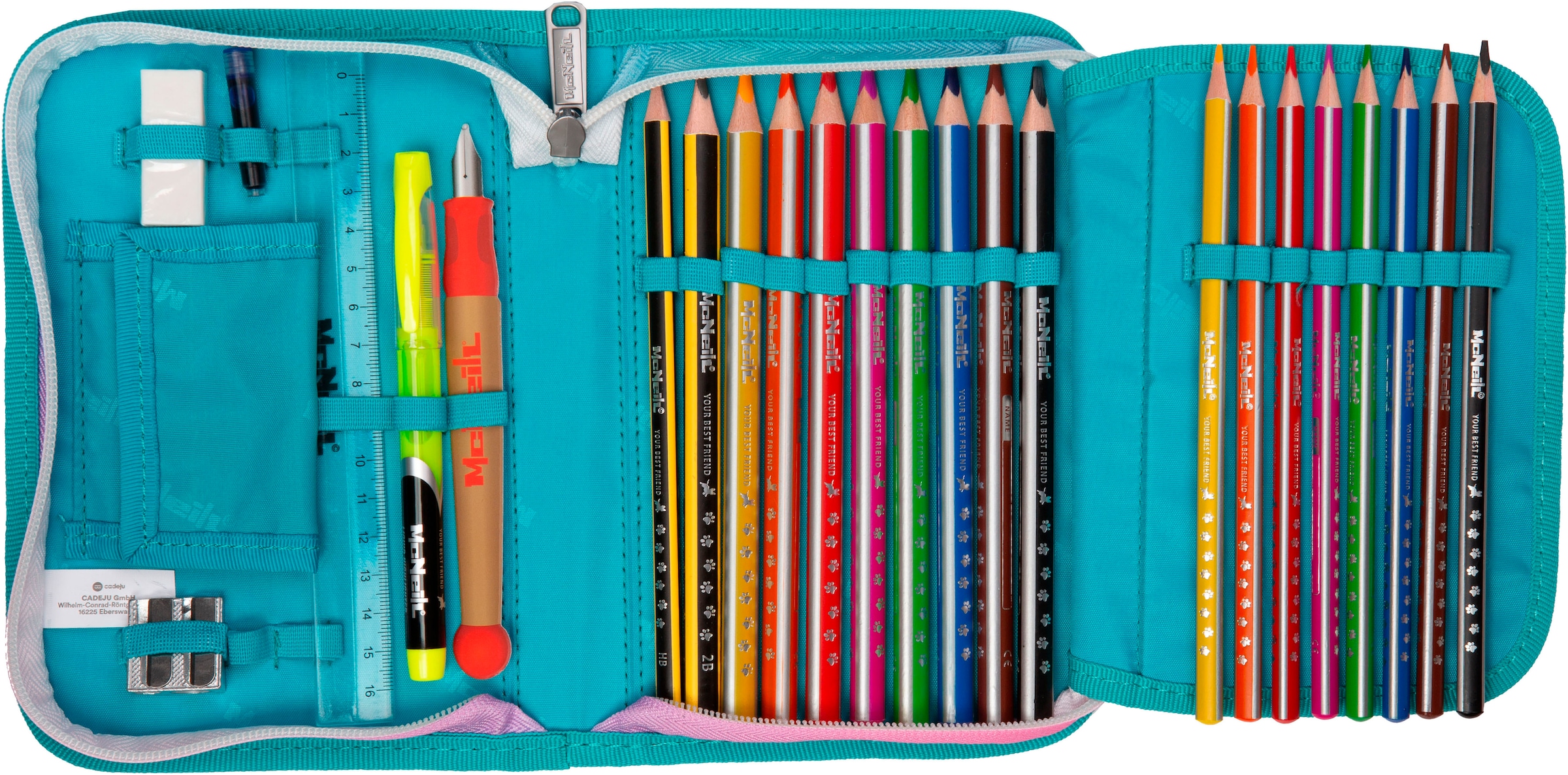 McNeill Schulranzen »Perfecto, Blueberry« reflektierende Streifen auf den Schultergurten;retroreflektierende Flächen inkl. Federmäppchen, Turnbeutel, Schlamperrolle & Motivmagnet