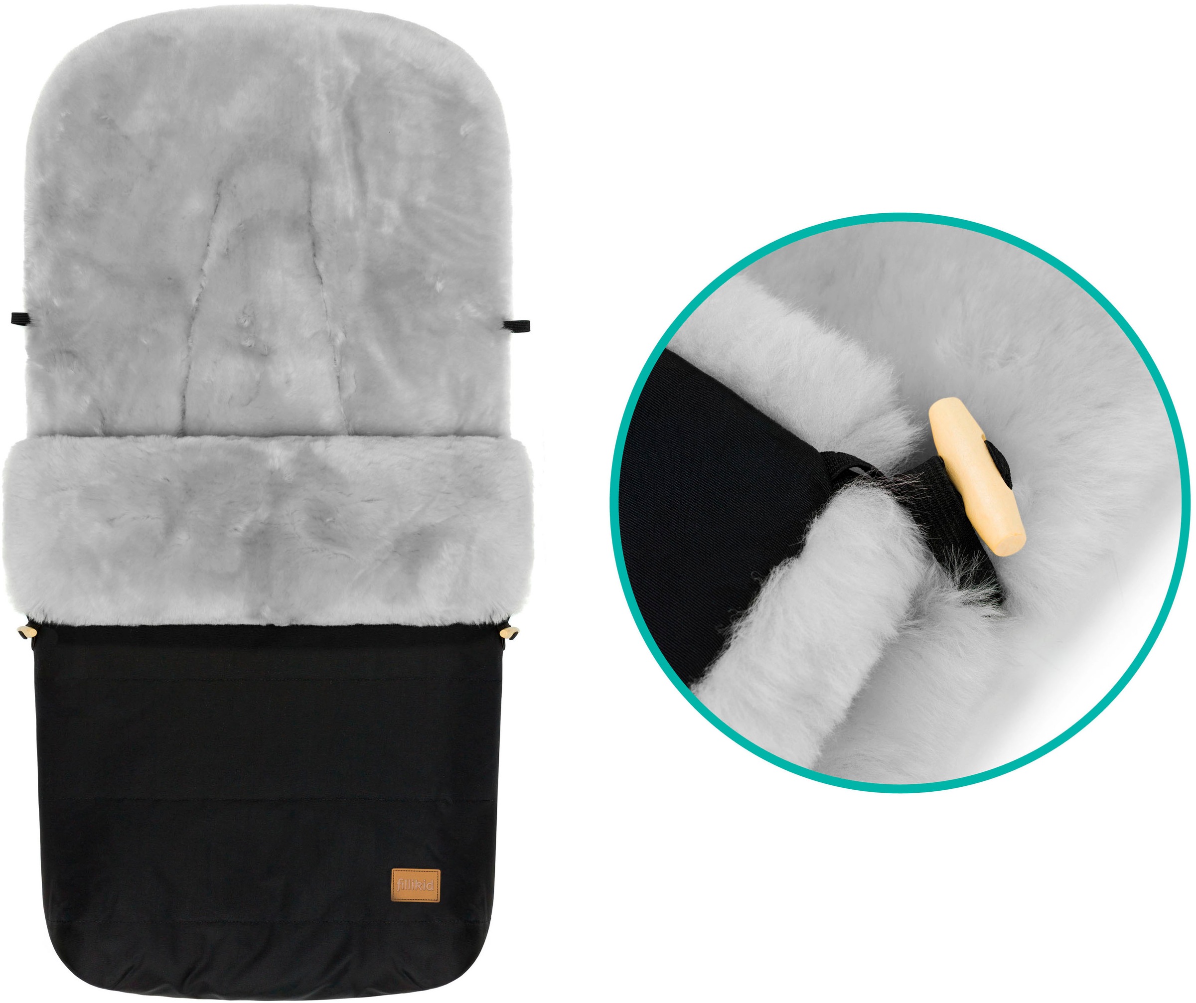 Fillikid Fußsack »Bernina Alpina schwarz, Lammfell grau,  Winterfußsack«