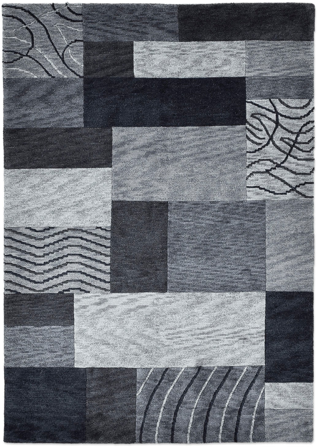 THEKO Wollteppich »Domas 4028«, rechteckig, 12 mm Höhe, Kurzflor, reine Wolle, handgeknüpft, modernes Patchwork Design
