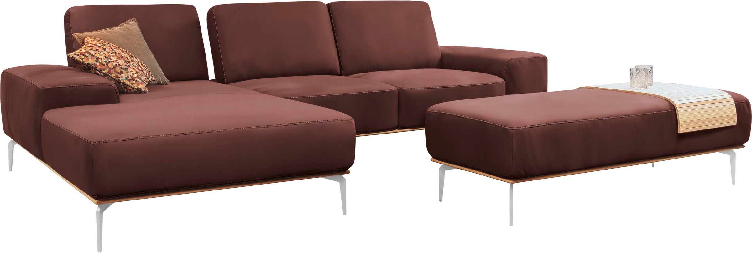 W.SCHILLIG Polsterhocker »run«, mit elegantem Holzsockel, Füße in Chrom glänzend, Breite 150 cm