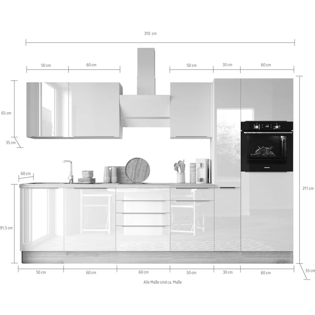 RESPEKTA Küchenzeile »Safado aus der Serie Marleen«, Breite 310 cm, mit Soft -Close auf Raten bestellen
