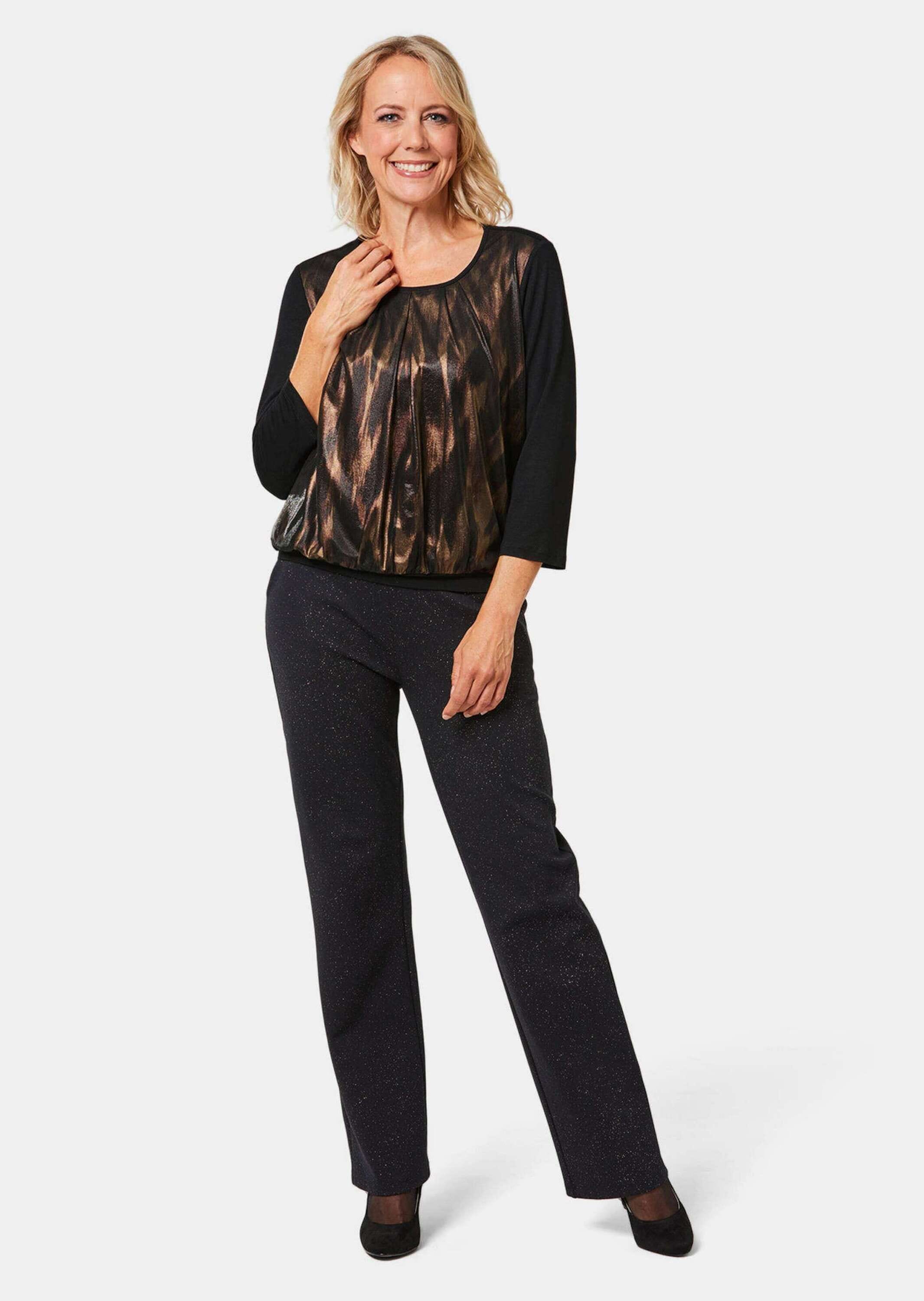 GOLDNER Kurzarmbluse »Kurzgröße Stretch-Blusenshirt mit Glanz-Druck« keine/nicht relevant