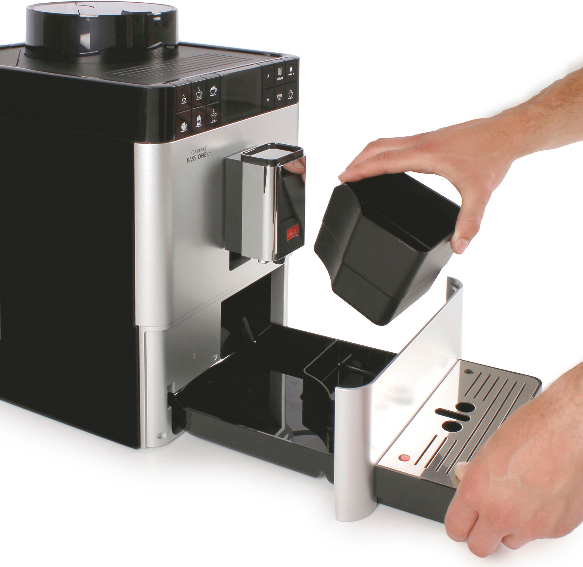 Melitta Kaffeevollautomat »Passione® silber«, tassengenau mit gemahlene frisch Touch Garantie XXL Funktion, Touch 3 F53/1-101, Jahren Bohnen One One
