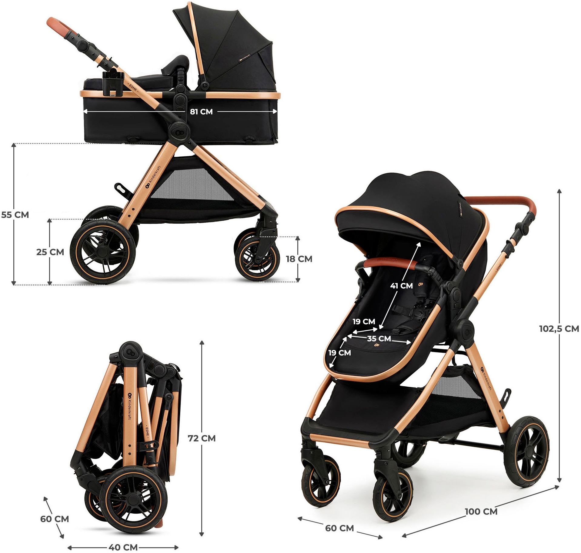 Kinderkraft Kombi-Kinderwagen »ESME 3IN1«, 22 kg, inkl. Babyschale