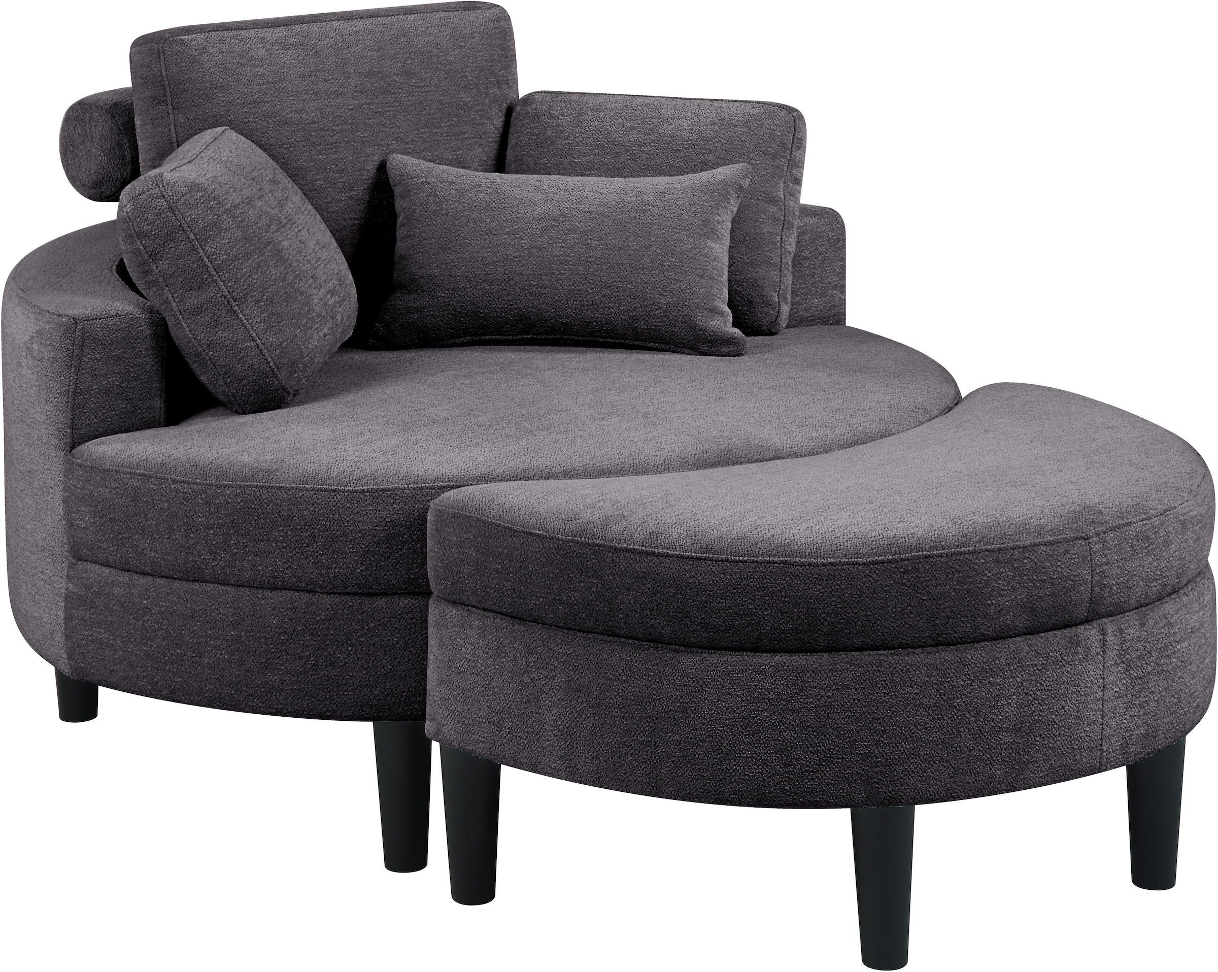 ATLANTIC home collection Loveseat »Ravi, B: 114 cm«, XXL- Sessel, mit Stauraumhocker, Rückenstütze & 4 Zierkissen