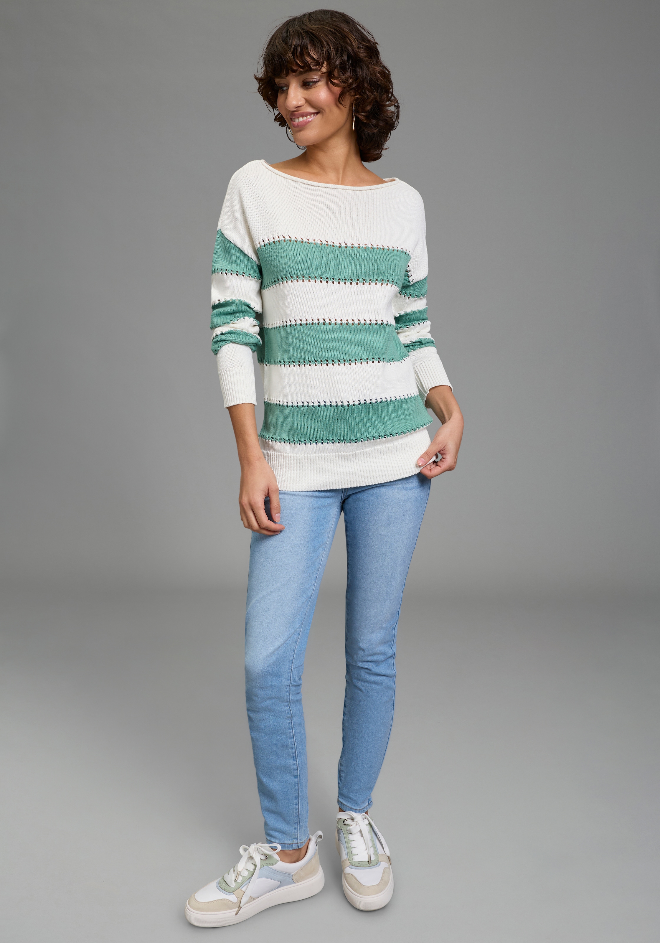 Laura Scott Streifenpullover »in sommerlichem Look« leichter Sommerpullover mit modernem Lochmuster