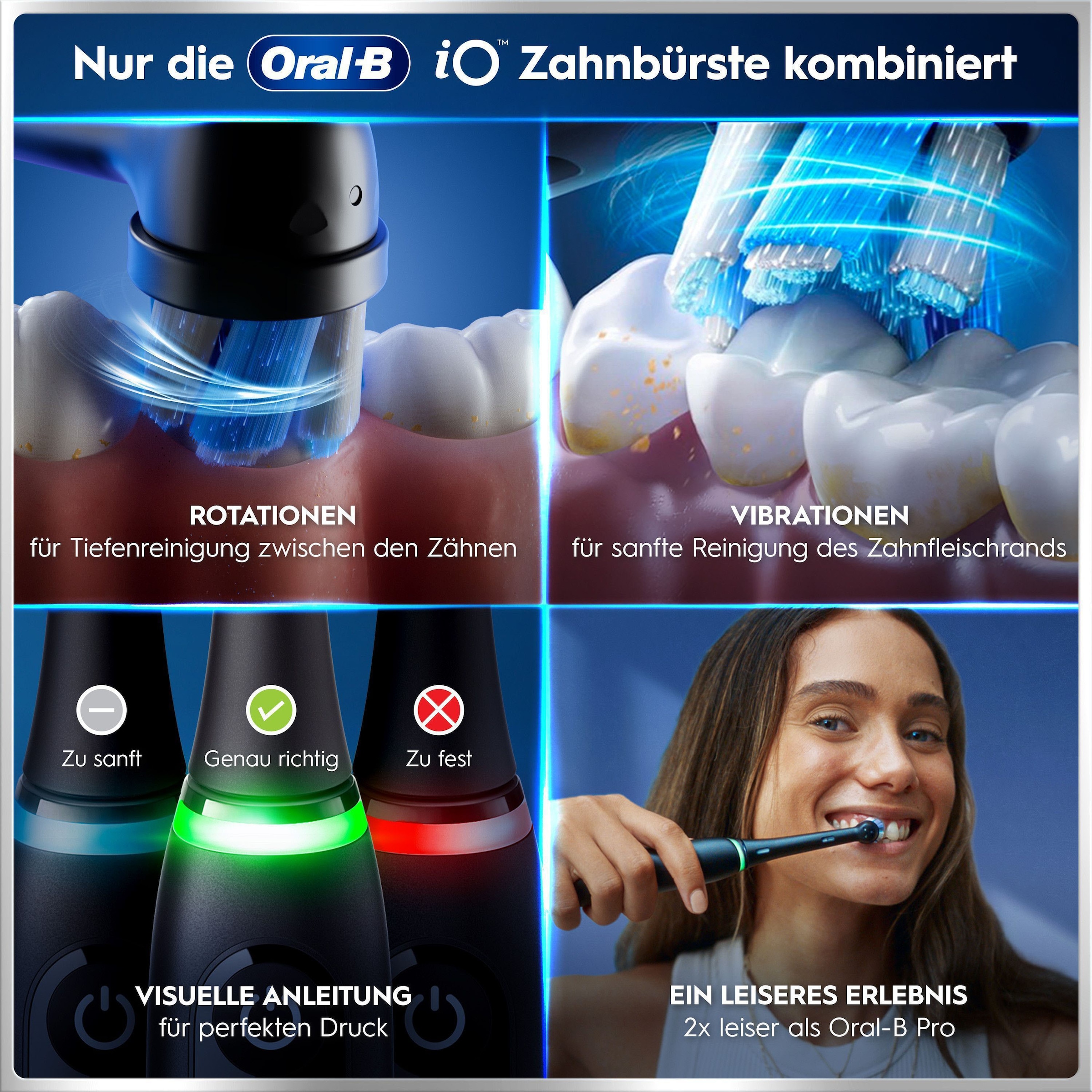 Oral-B Elektrische Zahnbürste »iO 6« 2 Stk. Aufsteckbürsten mit Magnet-Technologie, Display, 5 Putzmodi, Reiseetui