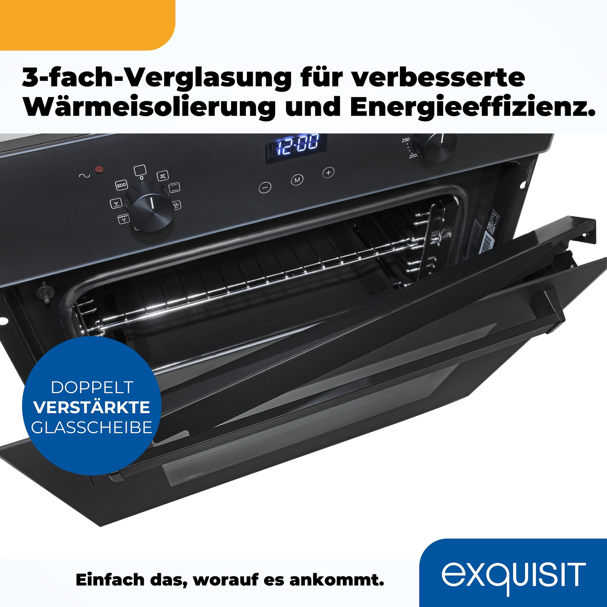exquisit Einbaubackofen »EBE367-H-120 mattschwarz«