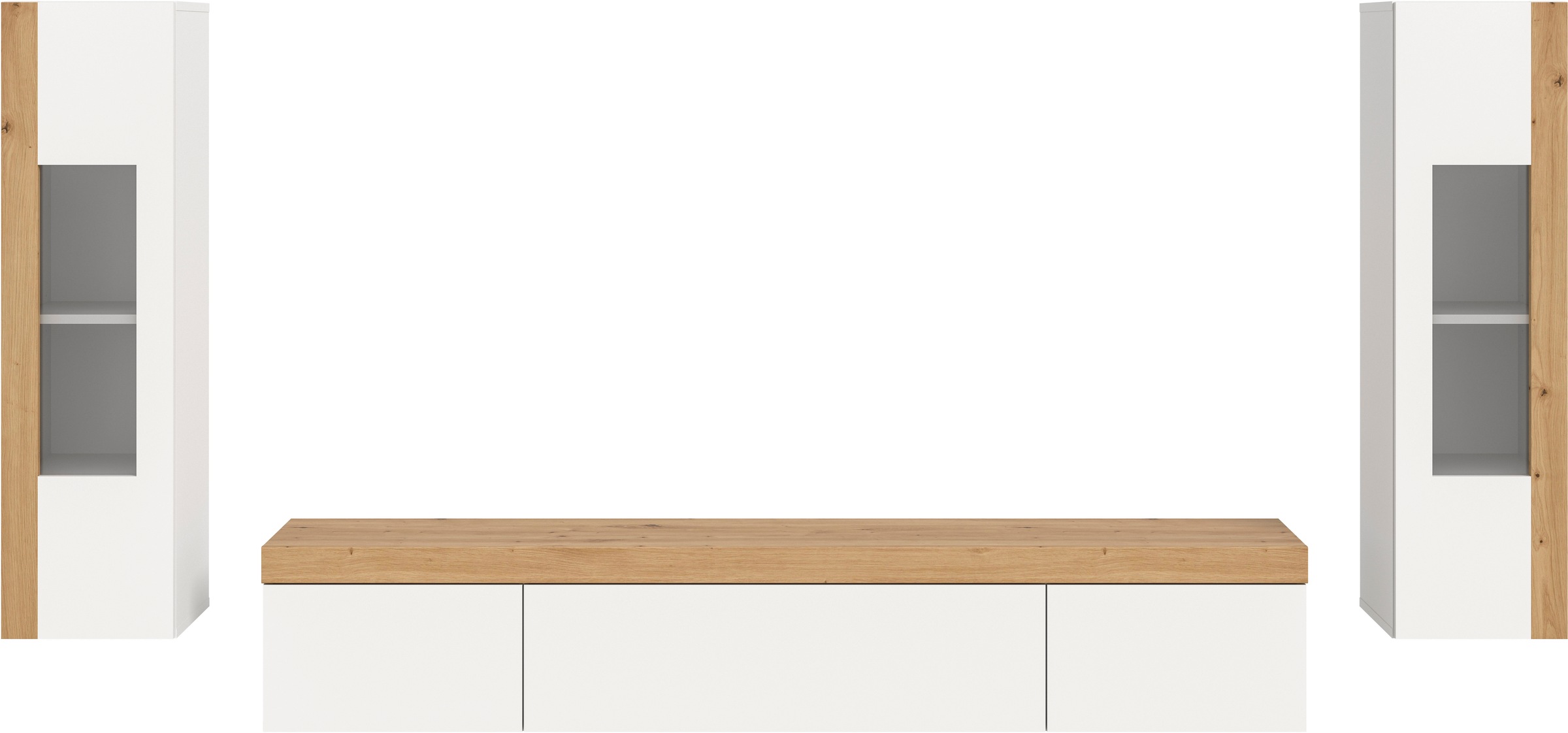 INOSIGN Wohnwand »Svala, Breite 180 cm, Wohnkombination«, (Set, 3 St.), stehend u. hängend montierbar, Vitrinenschränke, Lowboard