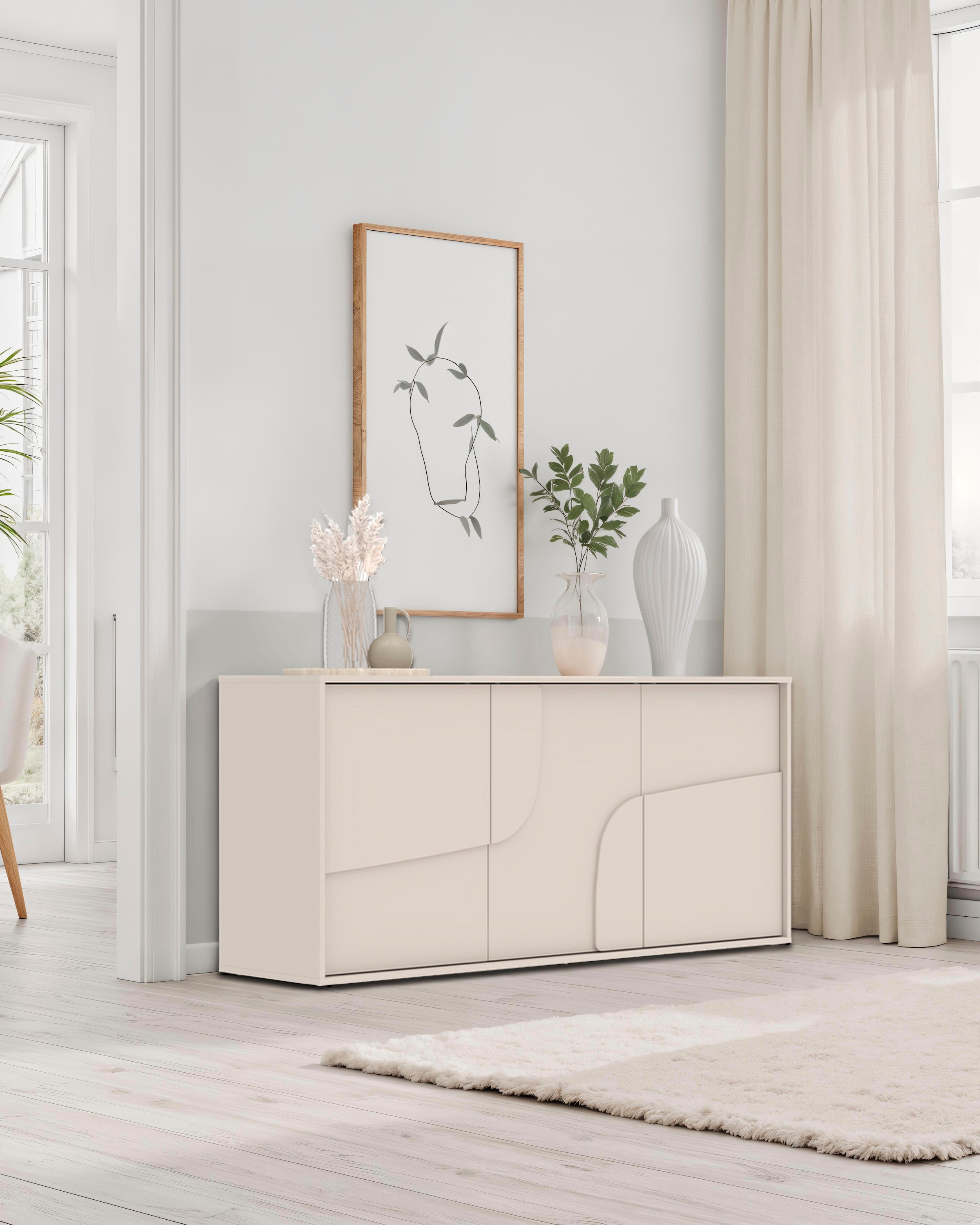 INOSIGN Sideboard »Stone, 155 cm breit, 3 Türen, Anrichte, Kommode, Stauraumschrank« 3D-Design, Push-to-open, Innenraum großzügig, Füße 14/2 cm wählbar
