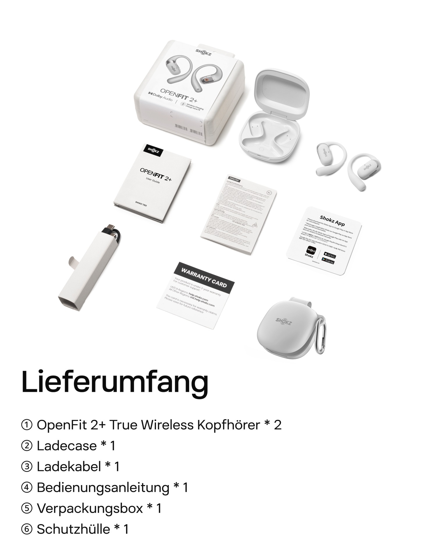 Shokz Open-Ear-Kopfhörer »OpenFit 2+ inklusive Schutzhülle« A2DP Bluetooth Freisprechfunktion | True Wireless