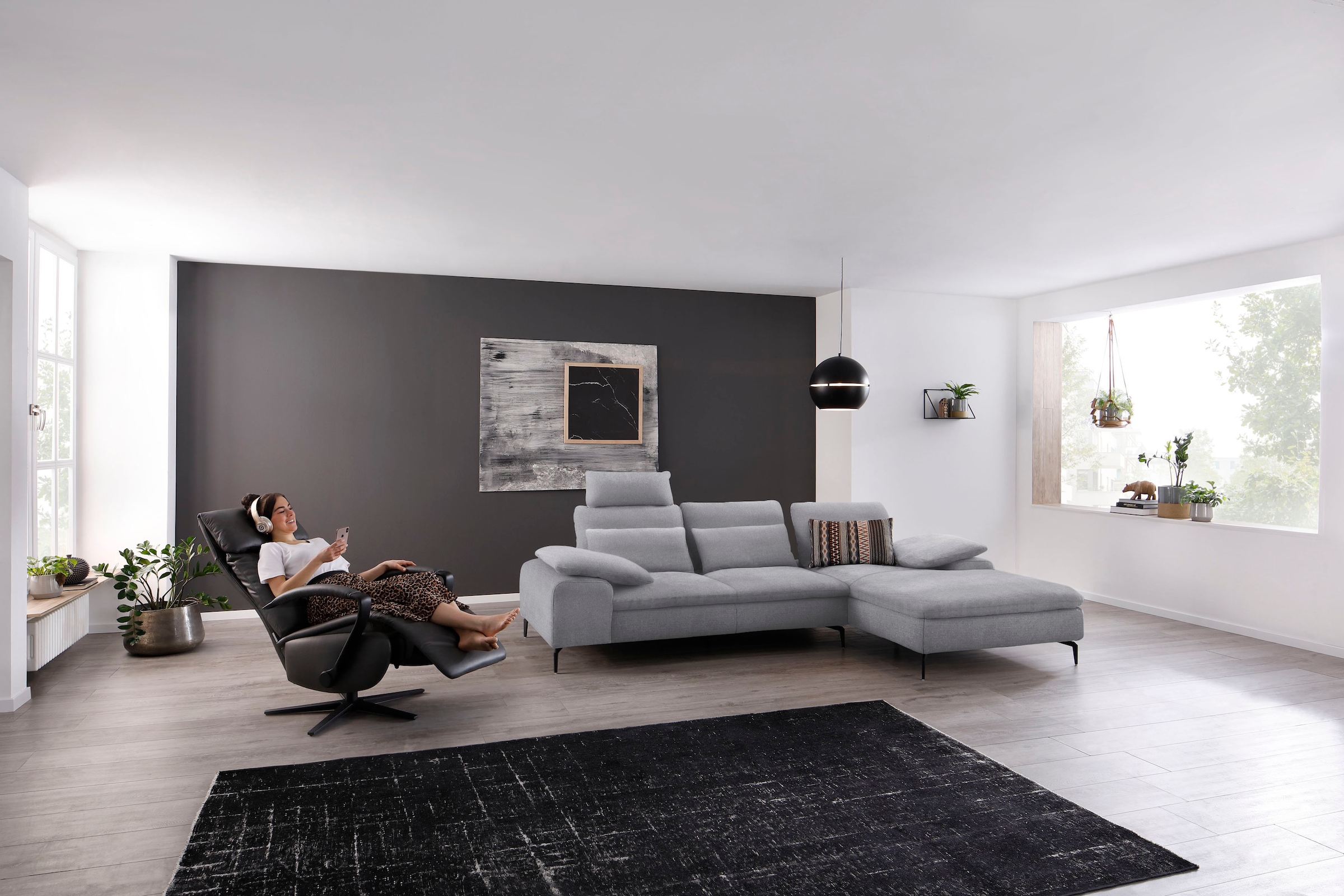 W.SCHILLIG Ecksofa »valentinoo, Designsofa, bequem, elegant und zeitlos, L-Form«, (Set), inklusive Hocker, mit Sitztiefenverstellung, Breite 299 cm