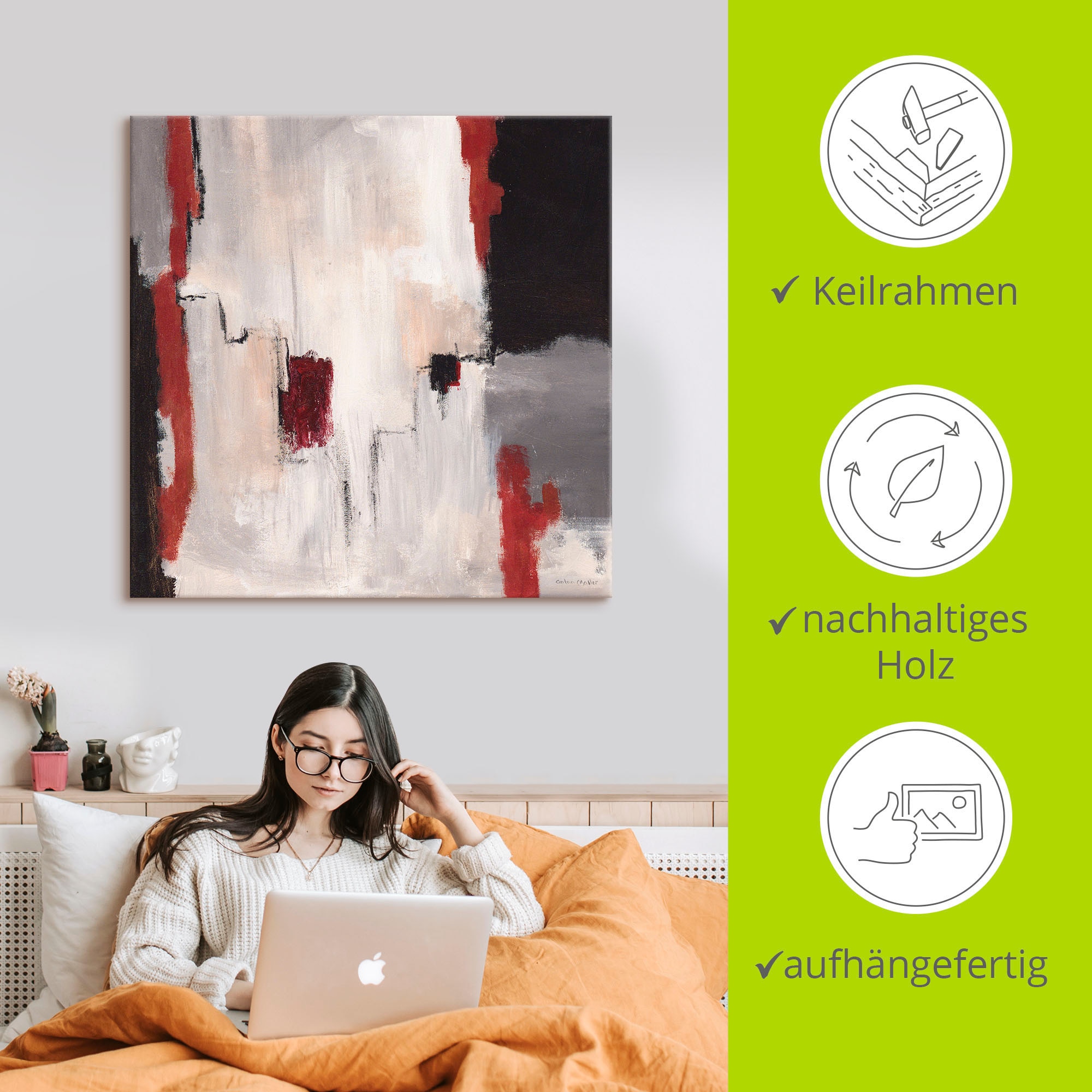 Artland Wandbild »Rot an Grau I - Abstrakt« Gegenstandslos 1 Stk. tlg. als Alubild, Outdoorbild, Leinwandbild, Poster in verschied. Größen