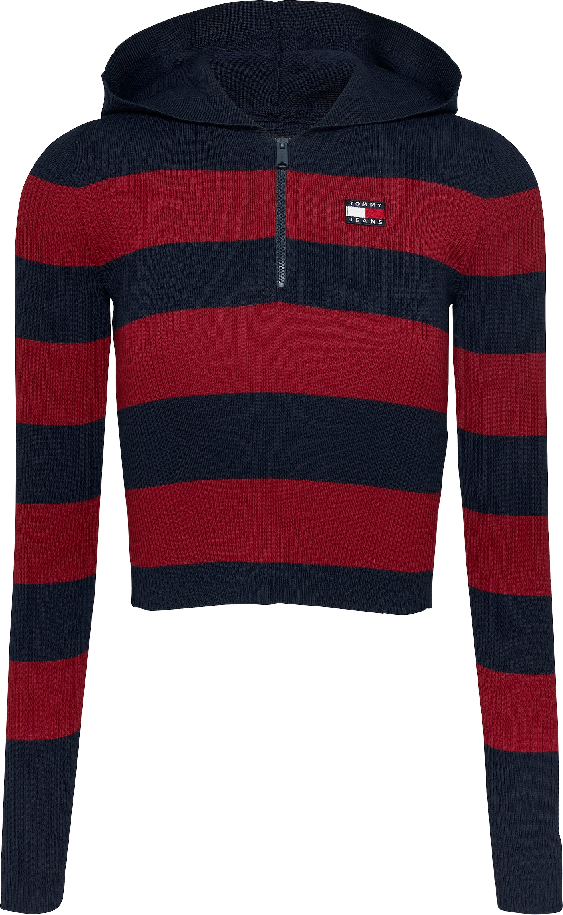 Tommy Jeans Kapuzenpullover »TJW STRIPE 1/4 ZIP HOOD SWEATER«, mit Streifen-Muster, Logo-Flag