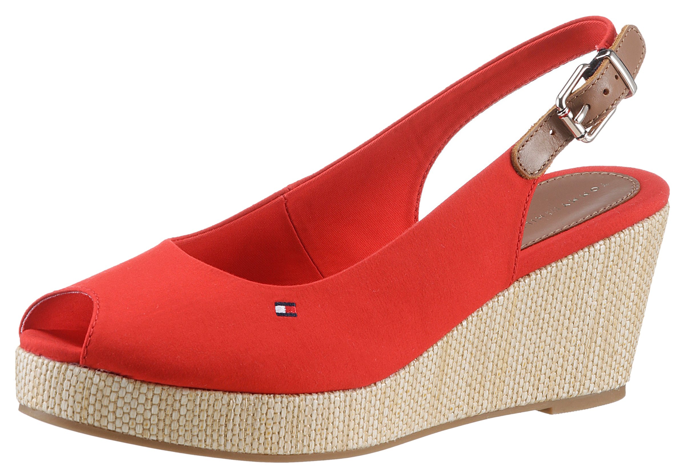 Tommy Hilfiger Sandalette »ICONIC ELBA SLING BACK WEDGE«, Sommerschuh, Sandale, Keilabsatz, mit Jutebesatz