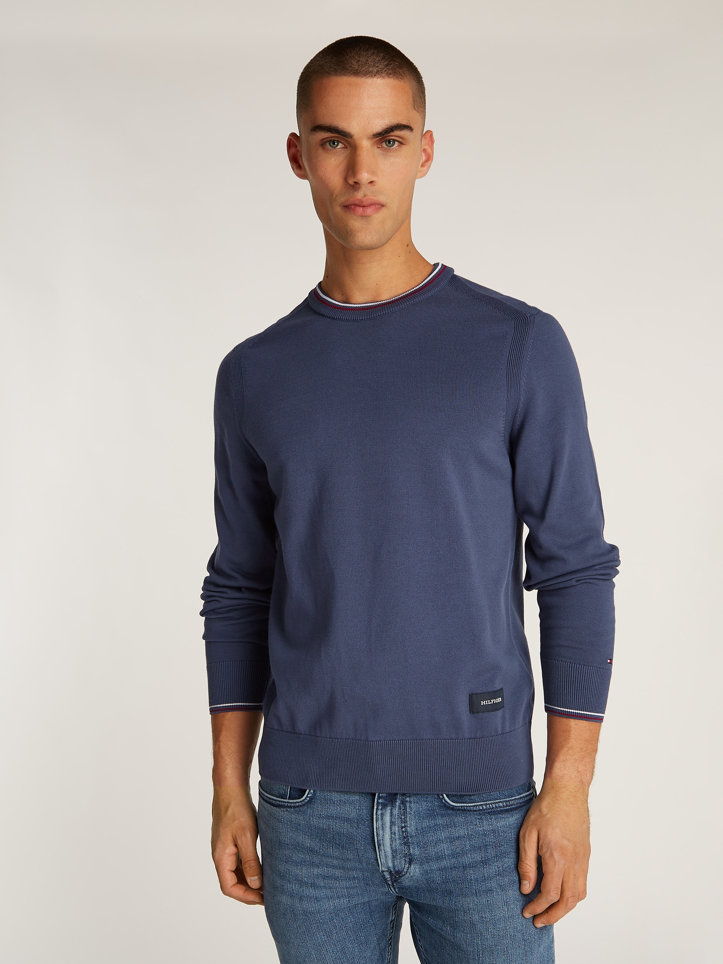 Rundhalspullover »RWB COTTON CREW NECK«, farbliche Akzente in Tommy Farben