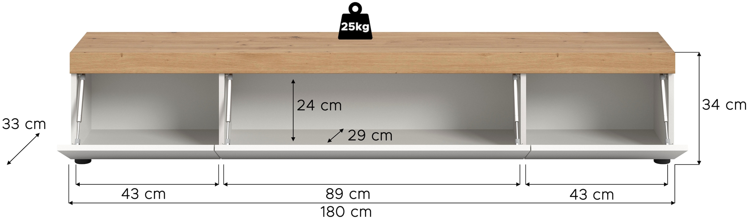 INOSIGN Lowboard »Svala, Breite 180 cm, 3 Klappen, 3 Fächer«, (1 St.), 3 Klappen, Lowboard, TV-Möbel, Wohnschrank