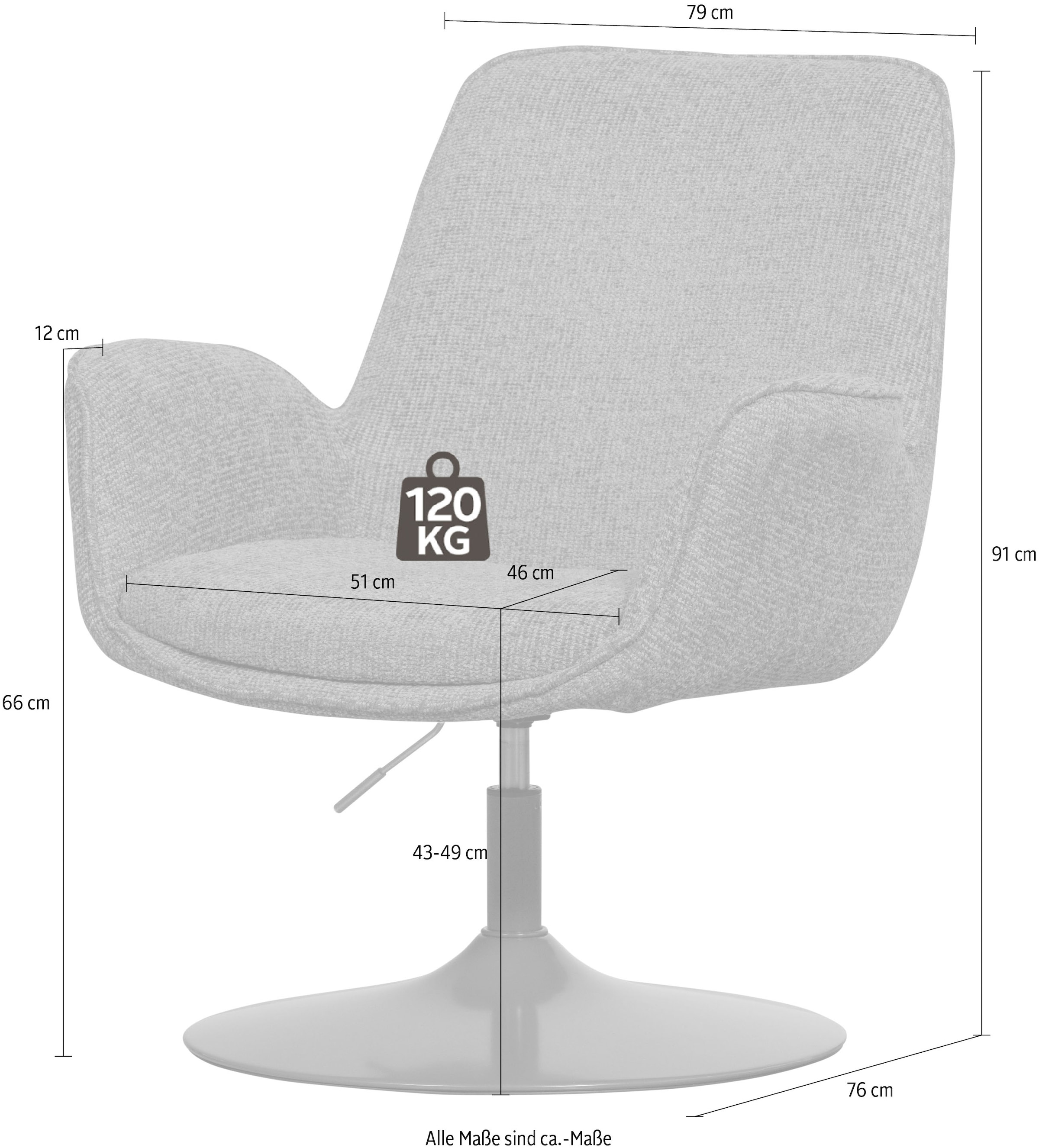 WOOOD Drehsessel »Marten mit Nova-Gewebtem Bezug höhenverstellbar B 79 x T 76 x H 91 cm« Sehr hohe Verschleißfestigkeit, Tragkraft 120 kg, Armlehnen integriert
