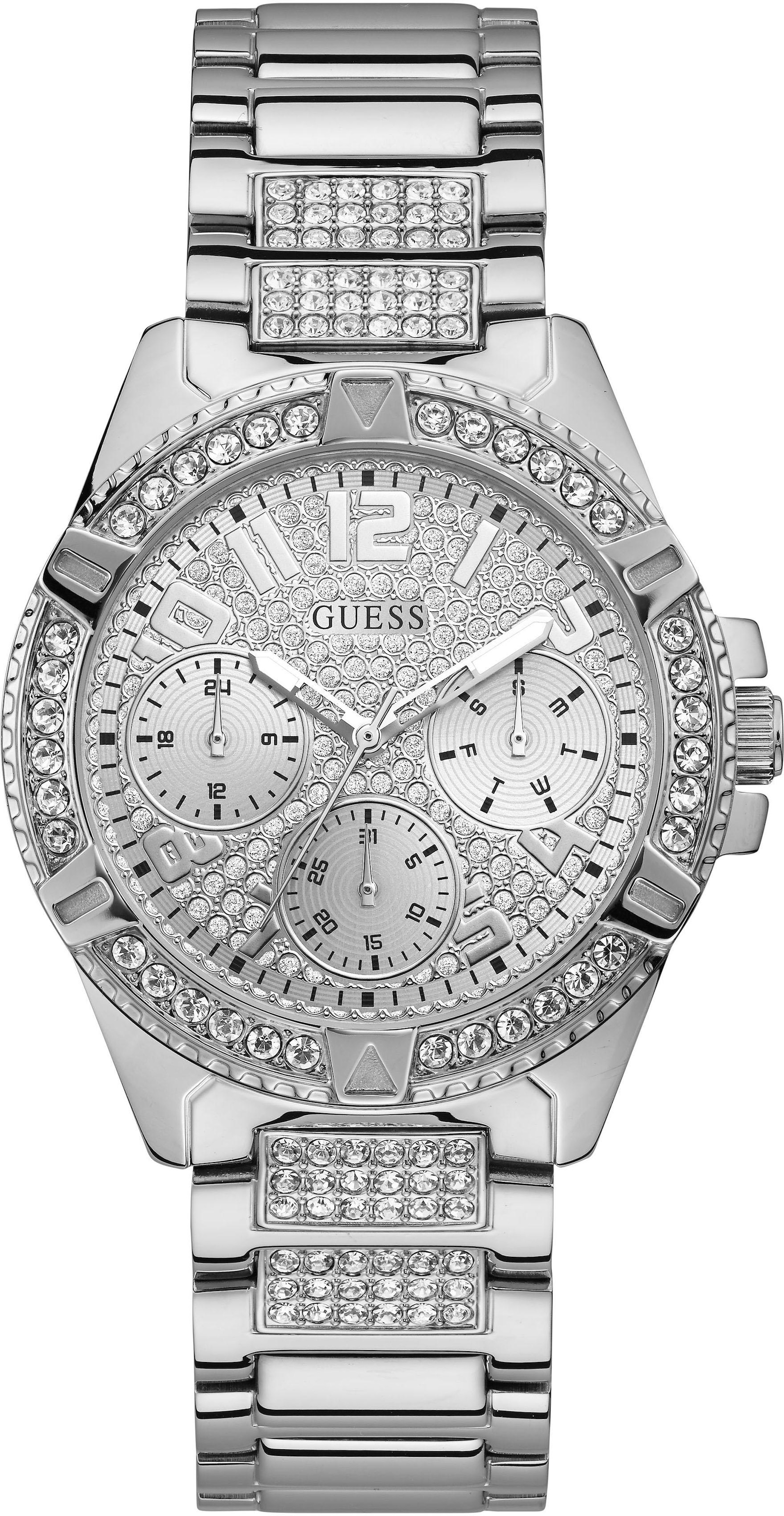 Guess Multifunktionsuhr »LADY FRONTIER, W1156L1«, Armbanduhr, Quarzuhr, Damenuhr, analog, Edelstahlarmband