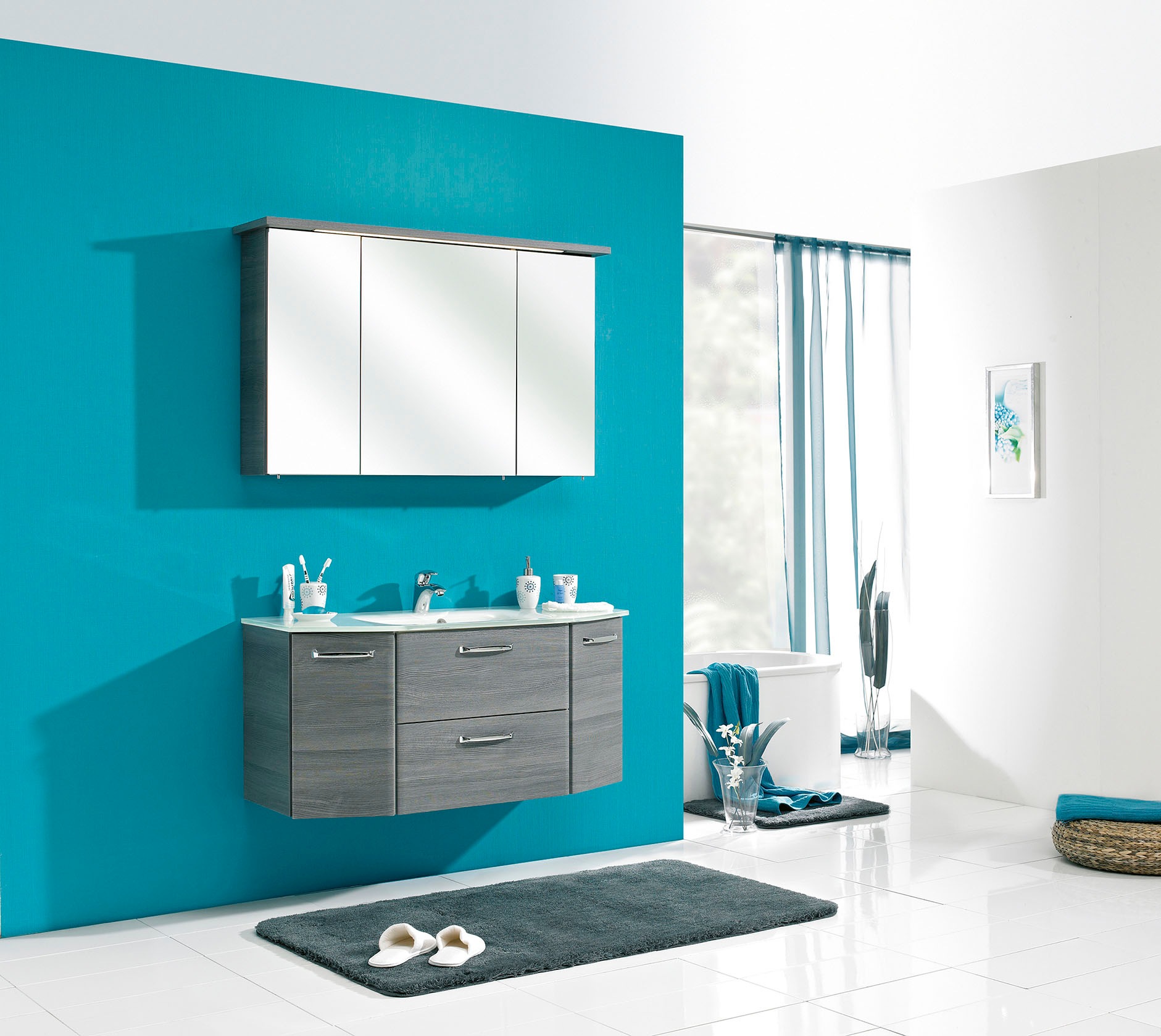 Saphir Spiegelschrank »Quickset 328 Badezimmer Spiegelschrank inkl. LED-Beleuchtung, 620LM«, 115 cm breit, Graphit Struktur quer Nachbildung, inkl. Türdämpfer