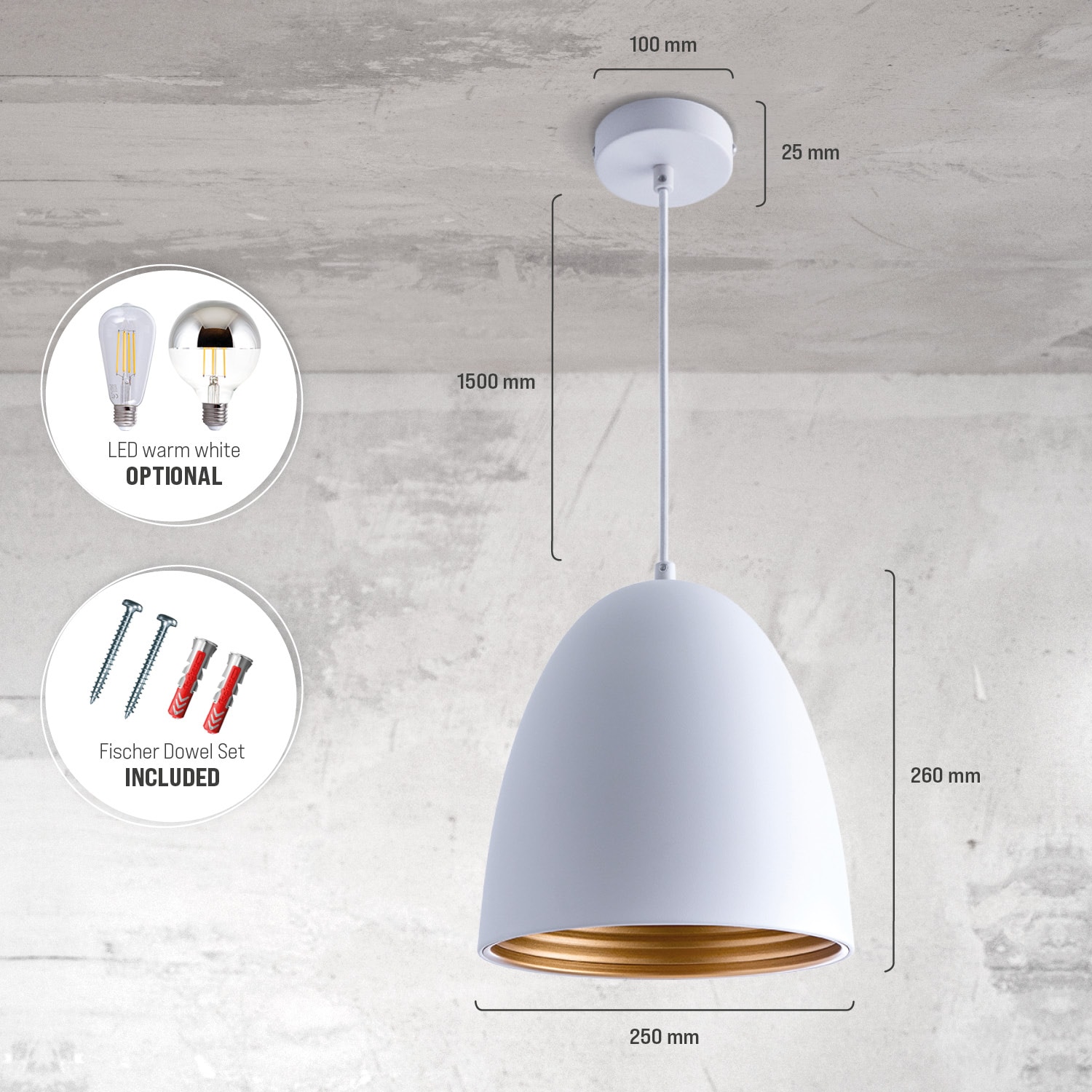 Paco Home Pendelleuchte »JACK«, 1 flammig, Leuchtmittel E27 | ohne Leuchtmittel, Küchenlampe Hängelampe Esszimmer Esstischlampe Innen Gold Weiß