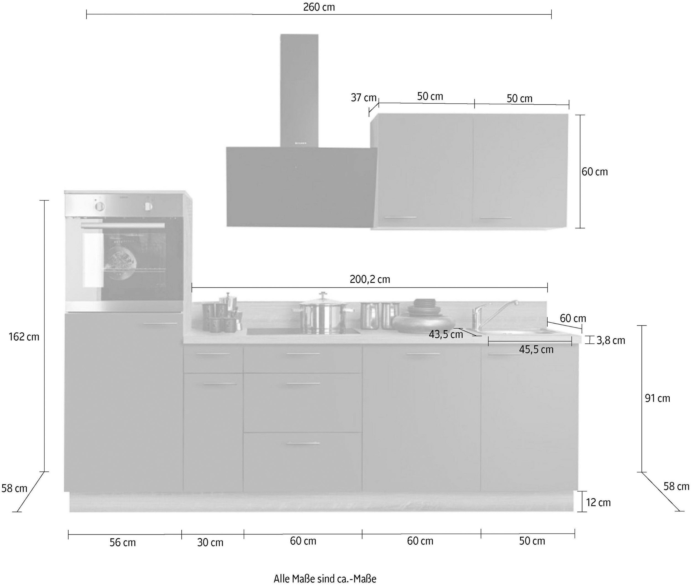 KOCHSTATION Küchenzeile »KS-Scafa, vormontiert, mit höhenverstellbaren Füßen, vormontiert, mit«, Soft-Close, wahl. mit E-Geräten inkl. Geschirrspüler, Breite 260 cm