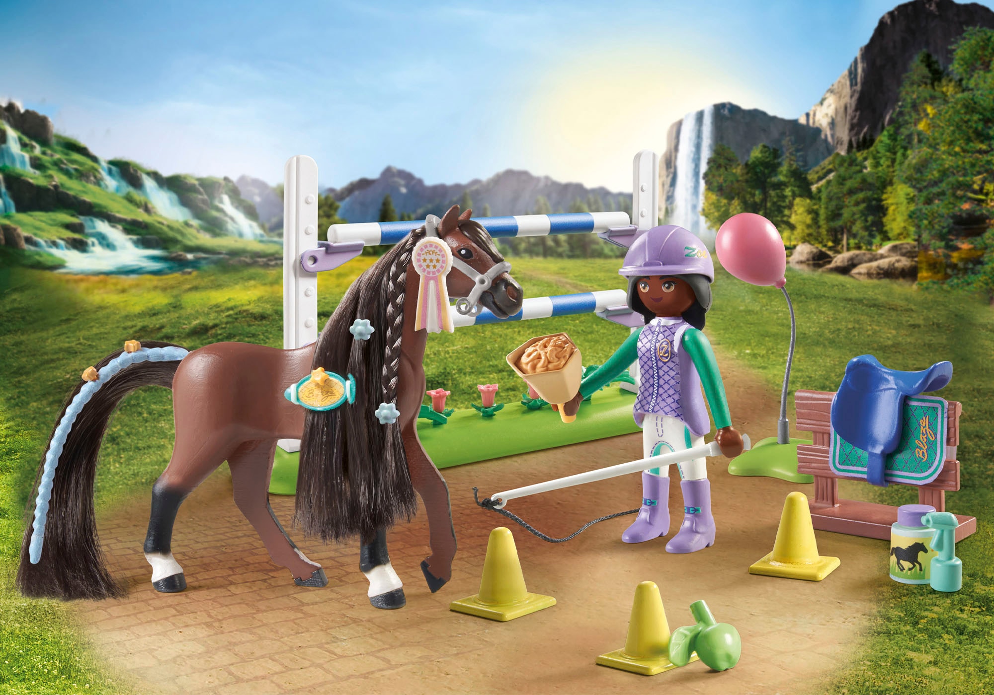 Playmobil® Konstruktions-Spielset »Zoe & Blaze mit Turnierparcours (71355), Horses of Waterfall« teilweise aus recyceltem Material