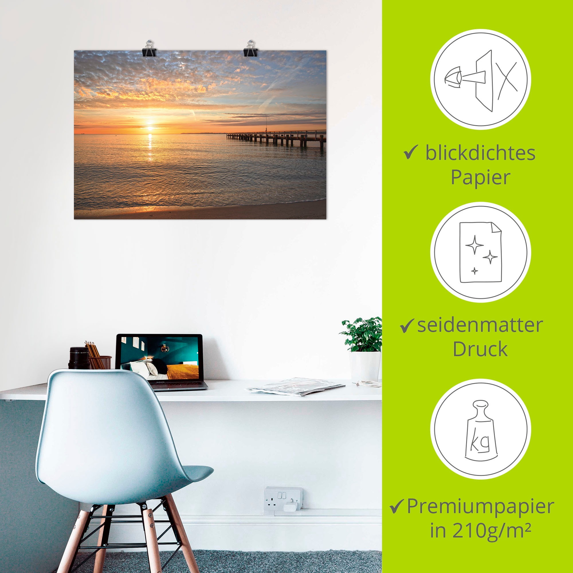 Artland Wandbild »Früh morgens an der Ostsee«, Bilder vom Sonnenuntergang & -aufgang, (1 St.), als Alubild, Outdoorbild, Leinwandbild, Poster, Wandaufkleber