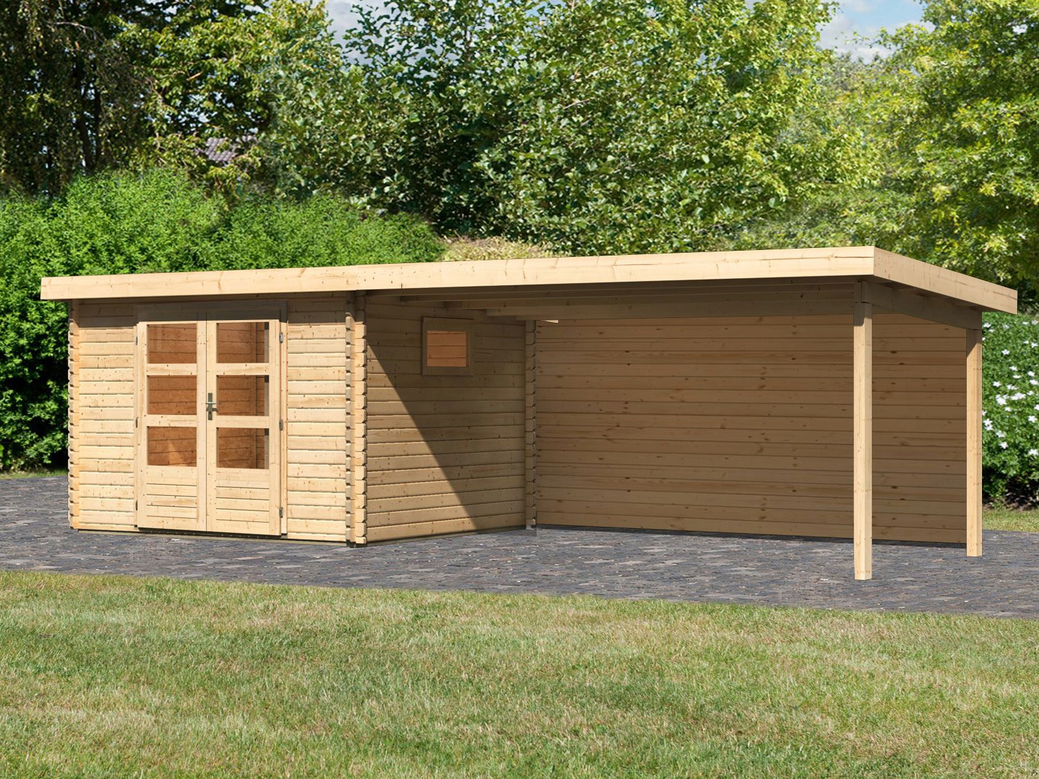 WOODFeeling Gartenhaus »Trittau 3«, mit Anbaudach