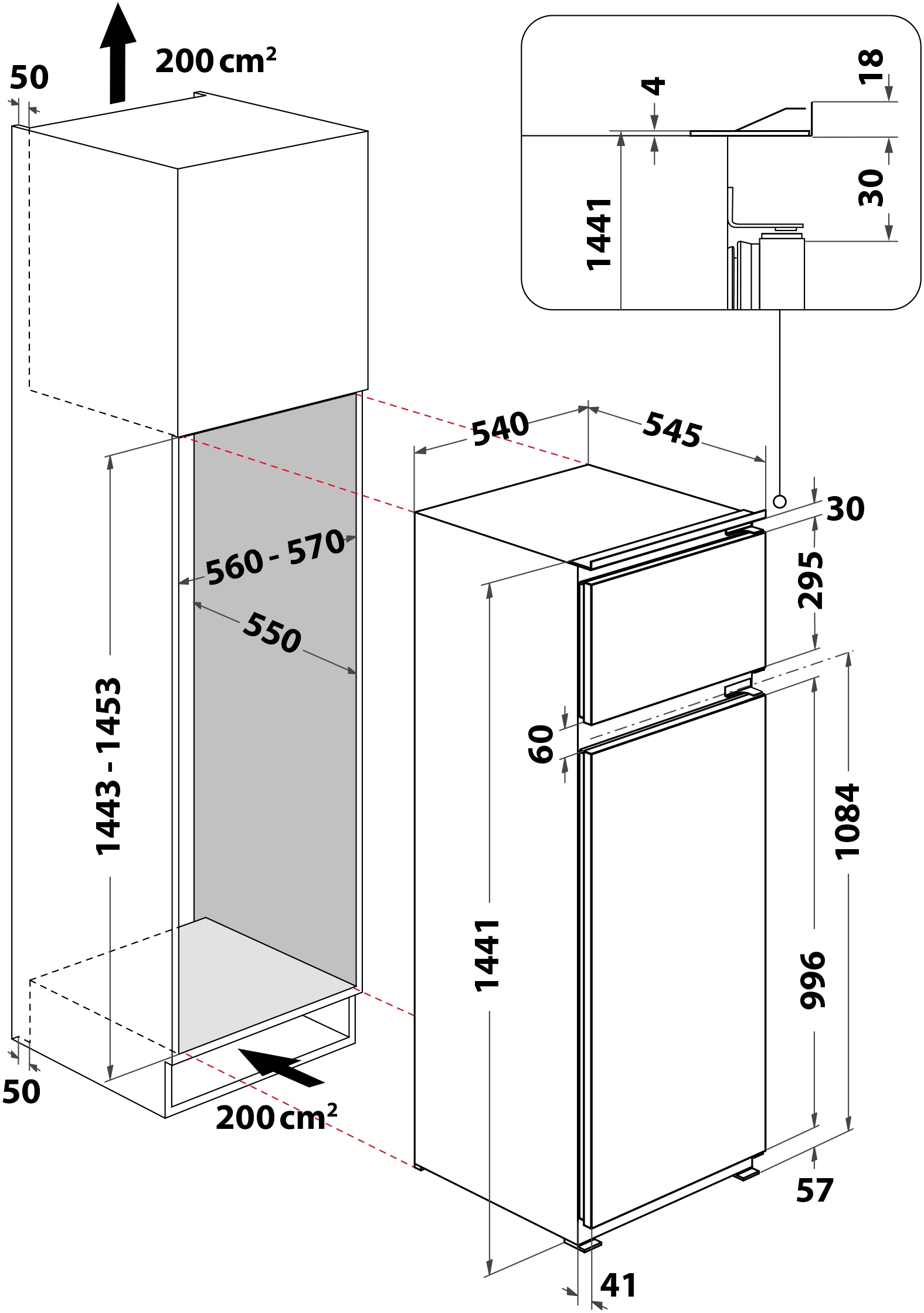 BAUKNECHT Einbaukühlgefrierkombination »KDI 14S2« 144,1 cm hoch 54 cm breit