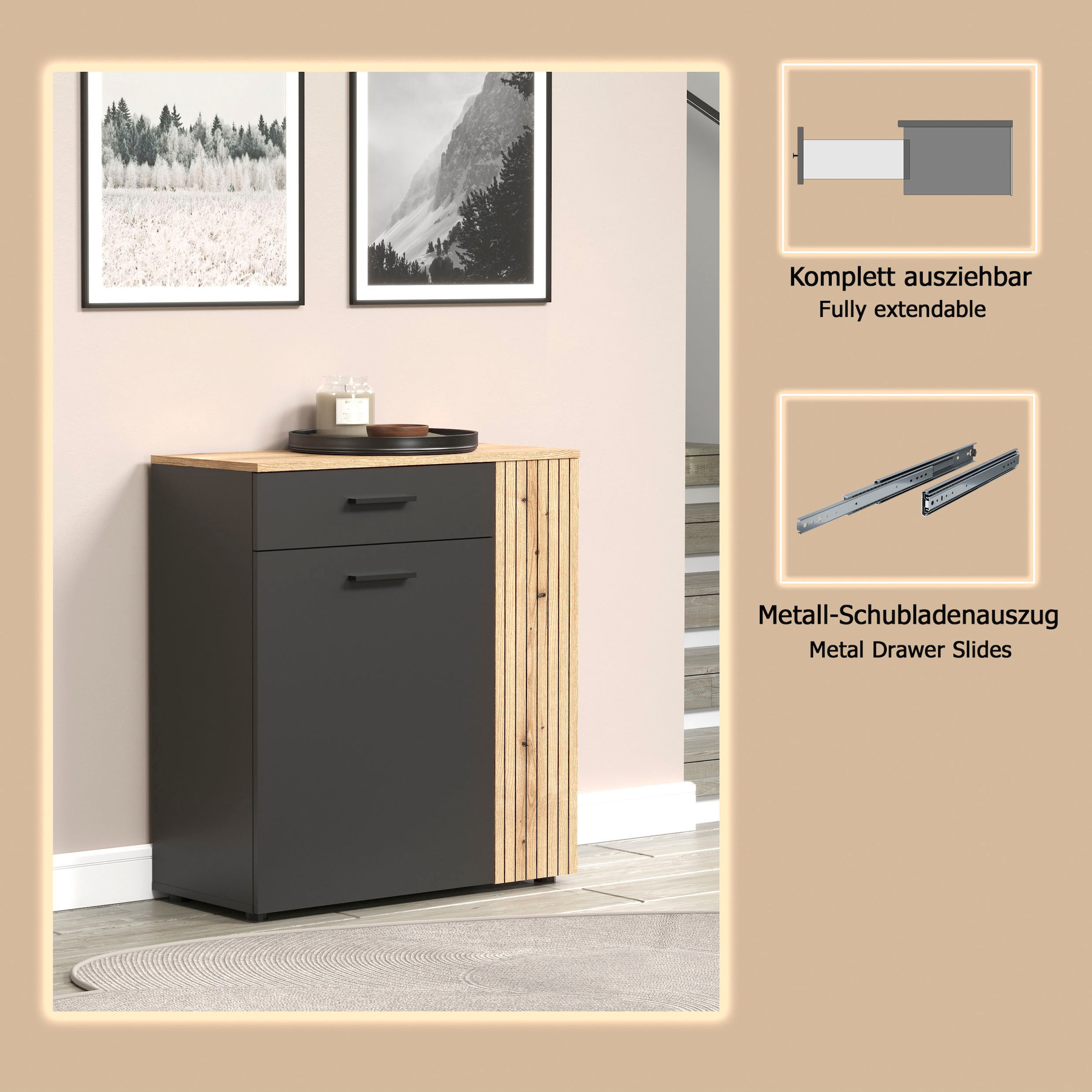 Home affaire Schuhschrank »Estepona« 1 Stk. tlg. Schuhkommode mit 2 Türen und Schubkasten – (B/T/H) 80/36/88 cm