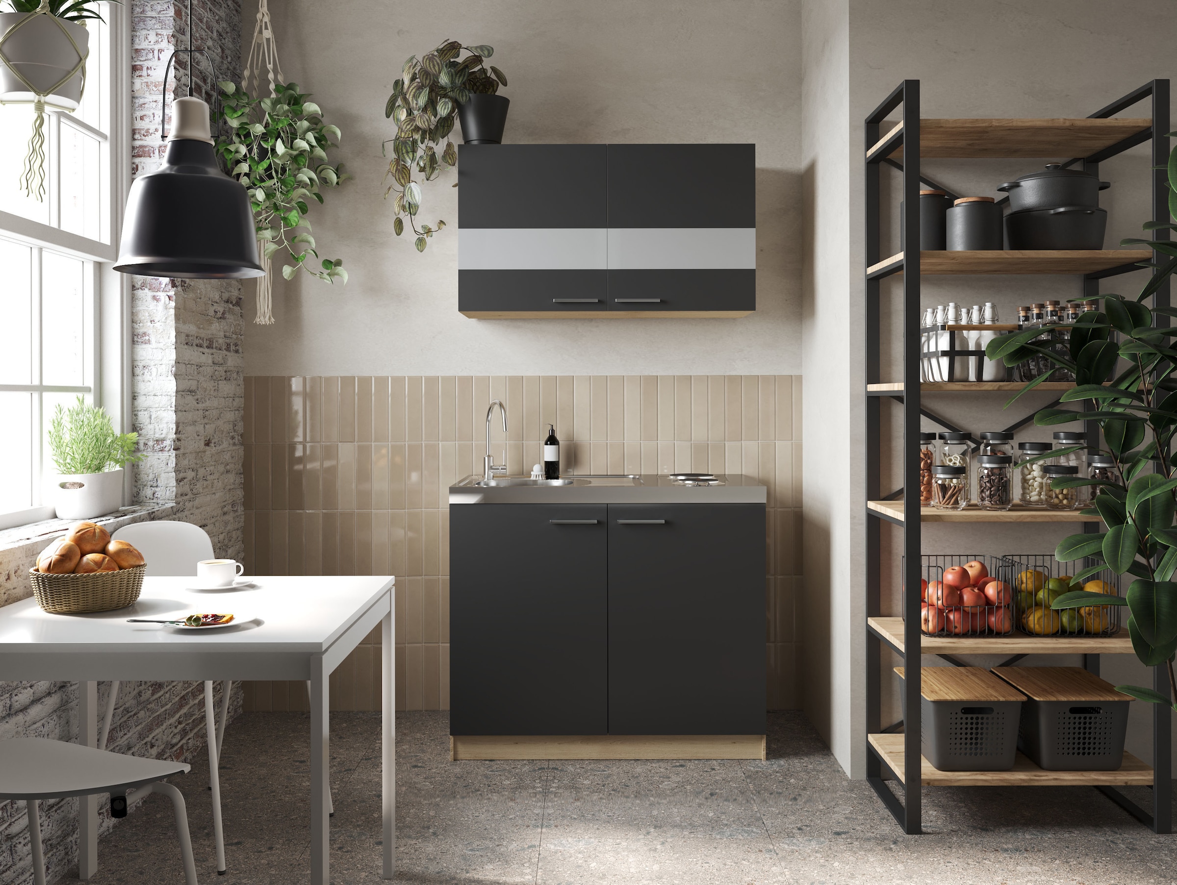 RESPEKTA Pantryküche »Merle« Breite 100 cm, mit Soft-Close Funktion, Stangengriffe aus Metall