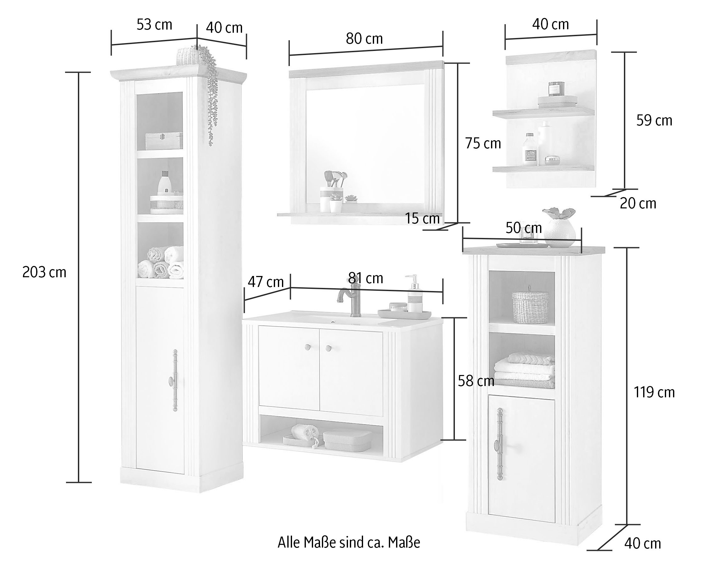 Home affaire Badmöbel-Set »WESTMINSTER«, (5 St.), im romantischen Landhausstil