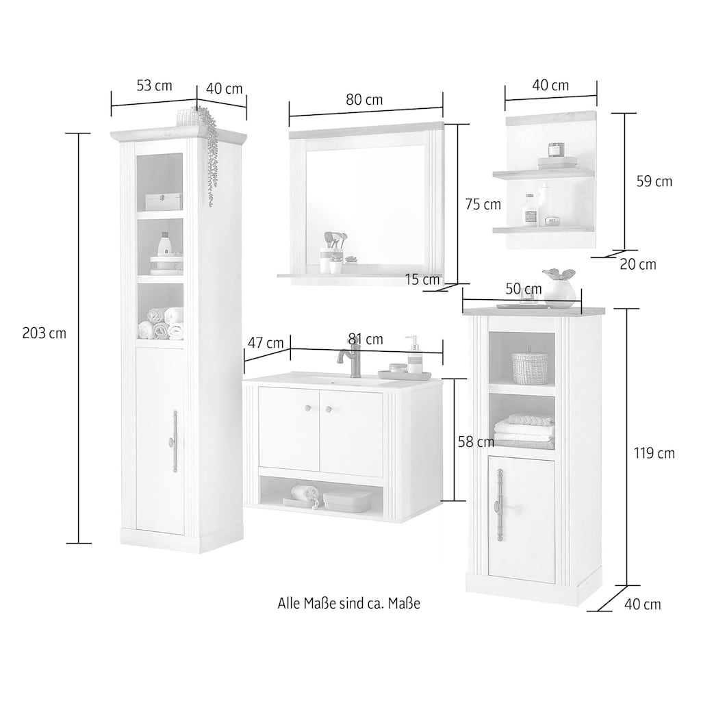 Home affaire Badmöbel-Set »WESTMINSTER«, (5 St.), im romantischen Landhausstil