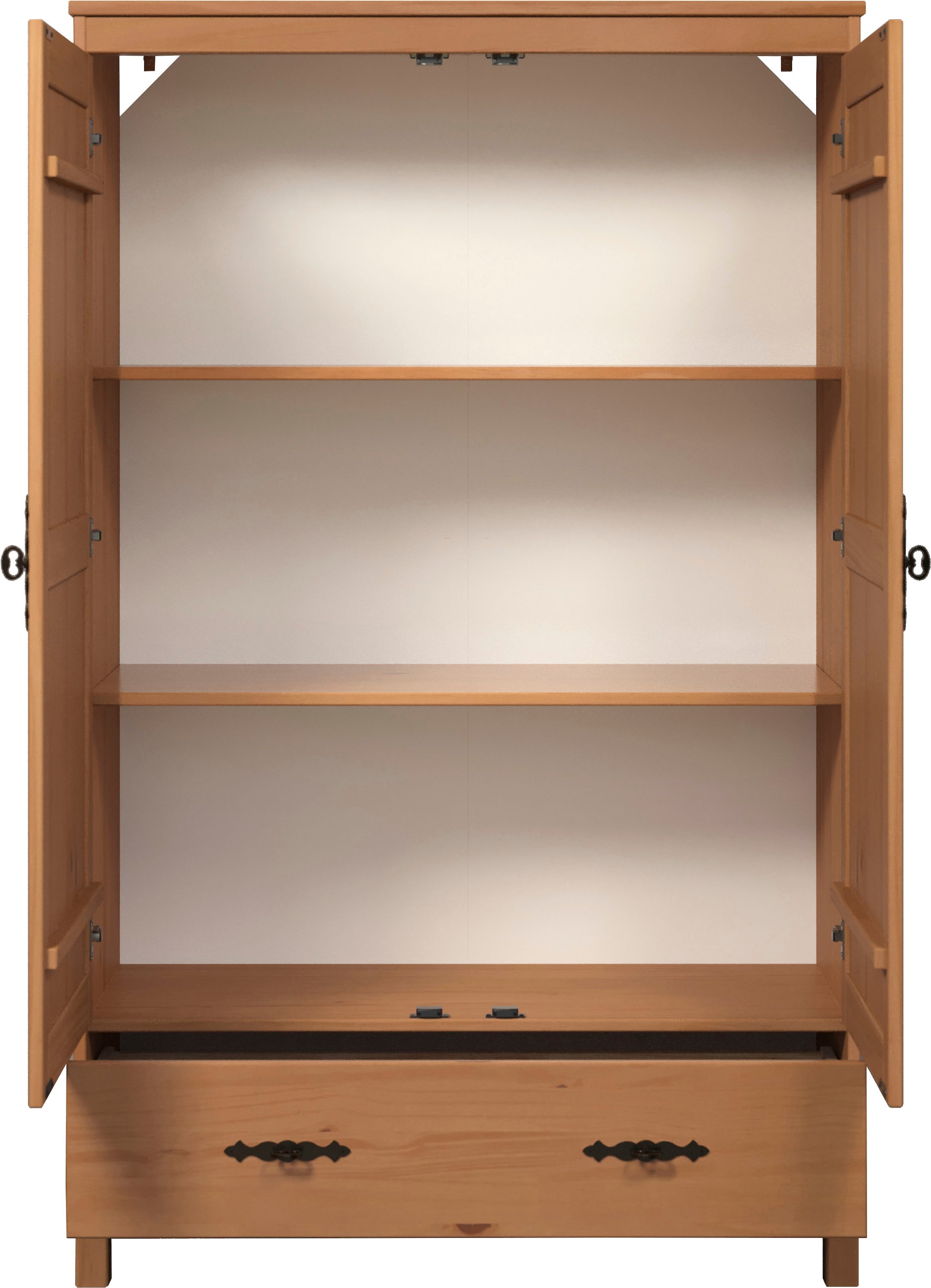 Home affaire Kleiderschrank »Sandnes Kieferschrank Schlafzimmer Schrank TOPSELLER weiß«, (1 St., natürlicher Landhaus-Look B/T/H: 96x38x155cm), Drehtürenschrank aus Massivholz mit besonderen Metallgriffen