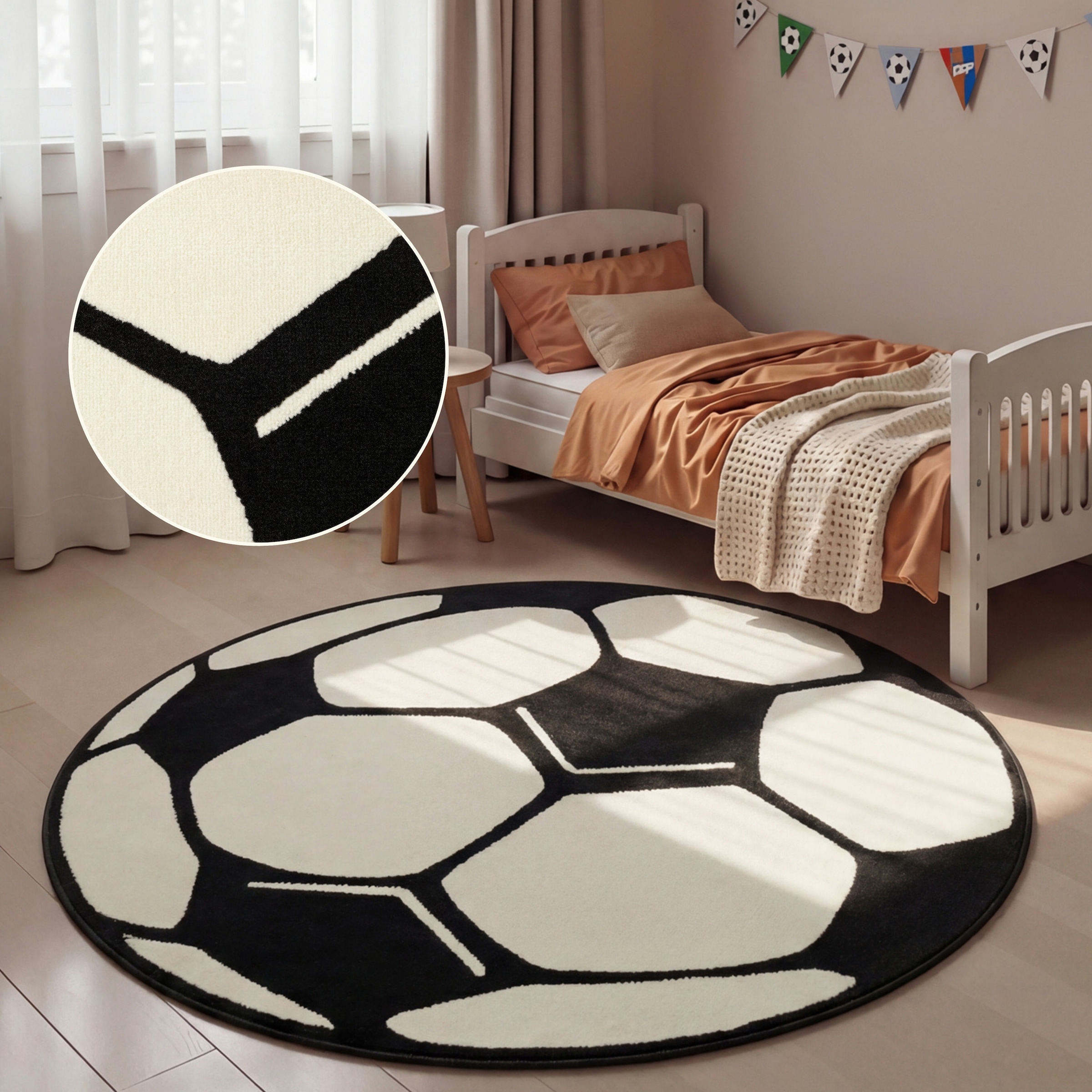 HANSE Home Kinderteppich »Fußball« rund 10 mm Höhe Kinder-Teppich, Rutschfest, Kurzflor, Fussball, Kinderzimmer, Spiel