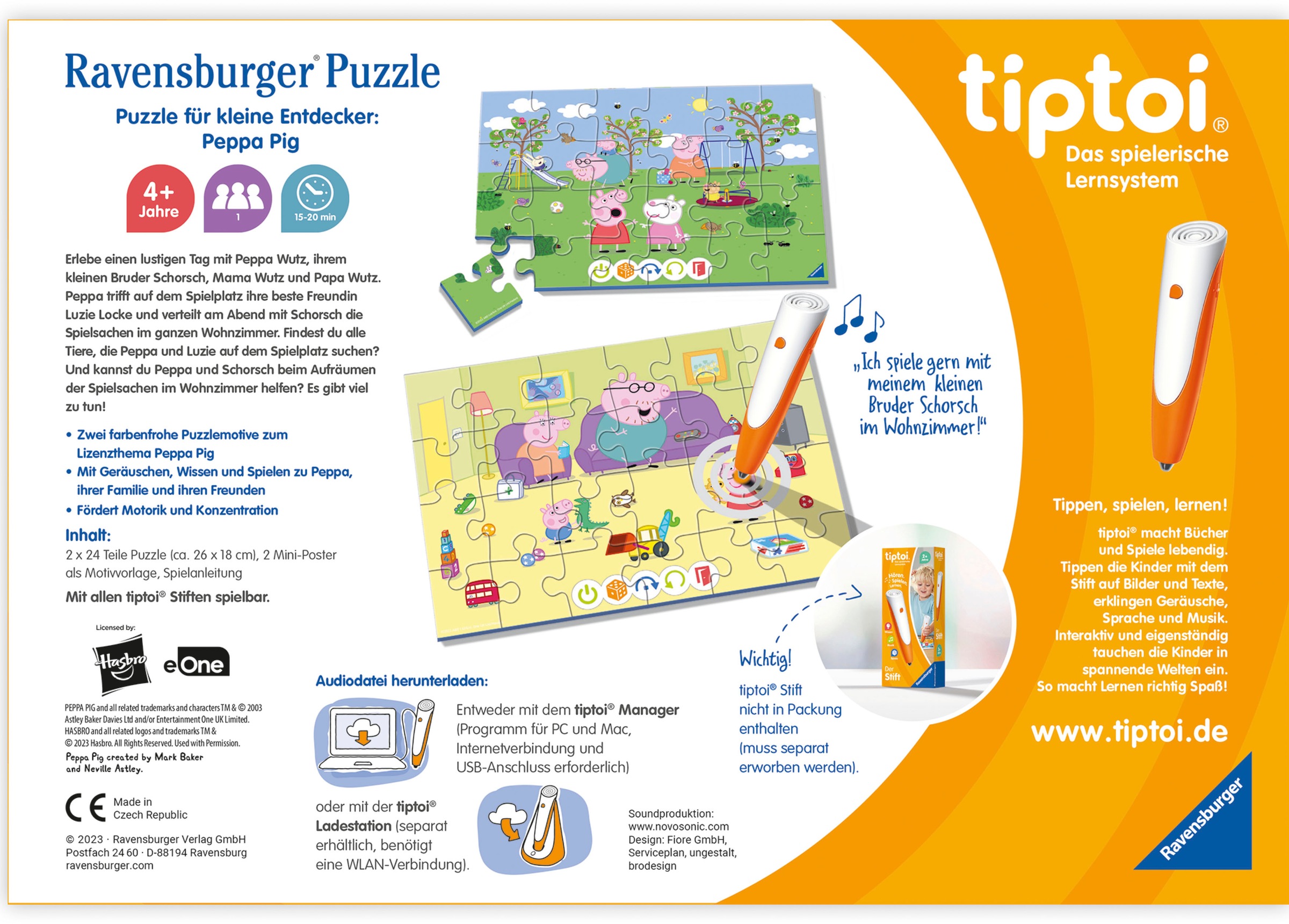 Ravensburger Puzzle »tiptoi® Puzzle für kleine Entdecker: Peppa Pig«, (2 x 24 Teile) Made in Europe, FSC® - schützt Wald - weltweit