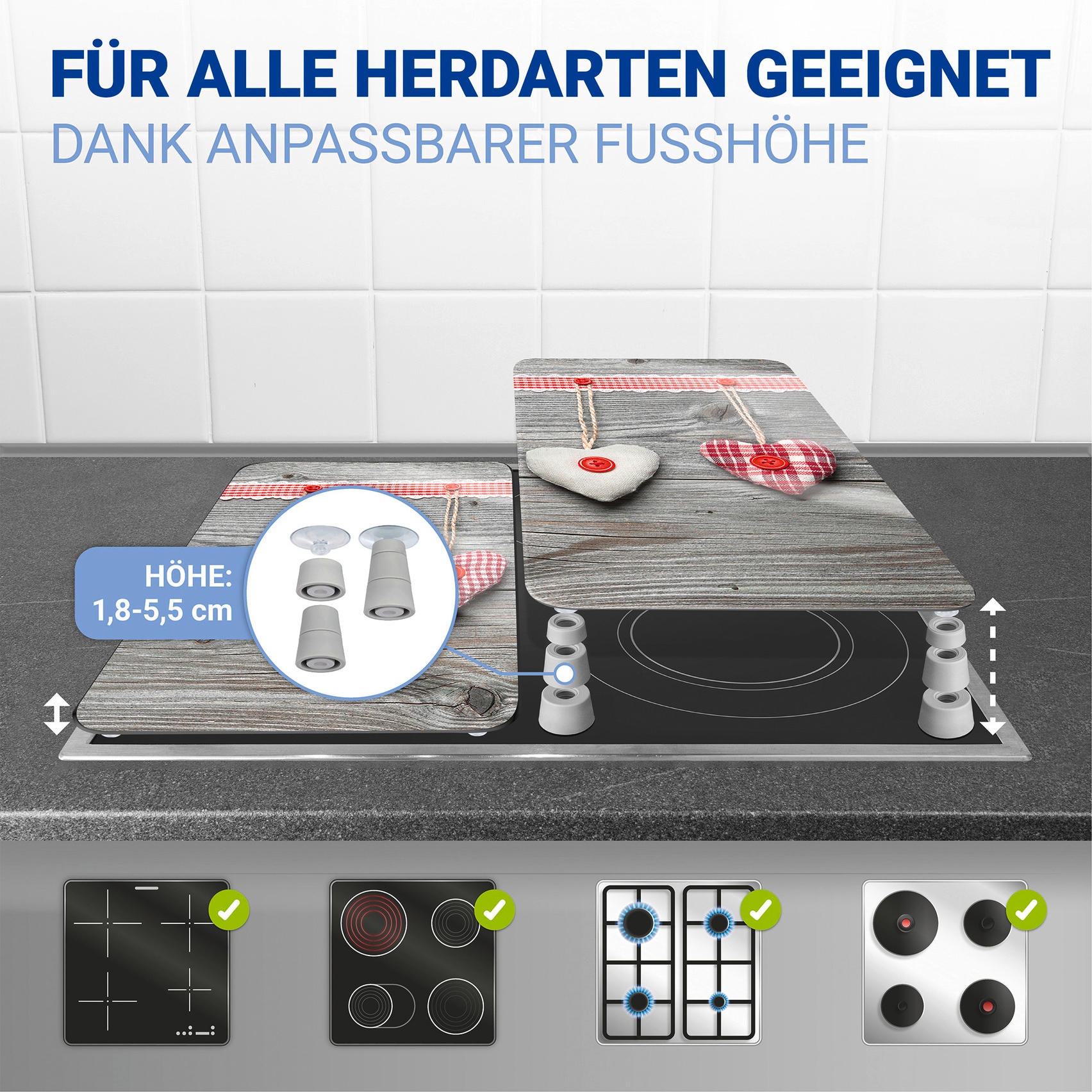 WENKO Herd-Abdeckplatte »Universal Modell Herzen« Herdabdeckung für alle Herdarten, kratzfest, mit rutschfesten Füßen