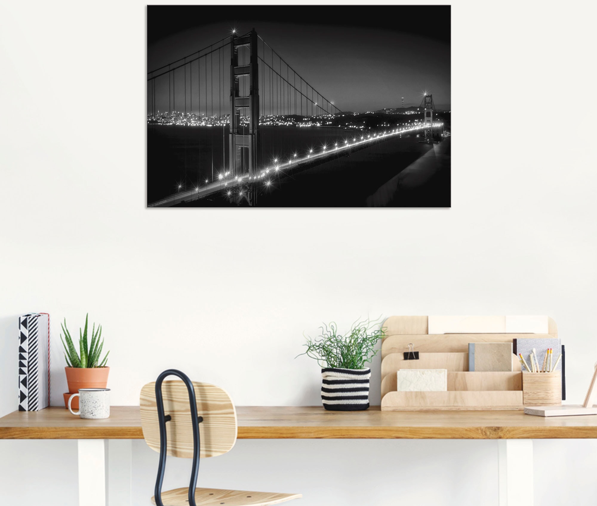 Artland Wandbild »Golden Gate Bridge Größen Wandaufkleber St.), Francisco, (1 Alubild, Leinwandbild, auf am in Abend«, oder San Raten als kaufen Poster versch