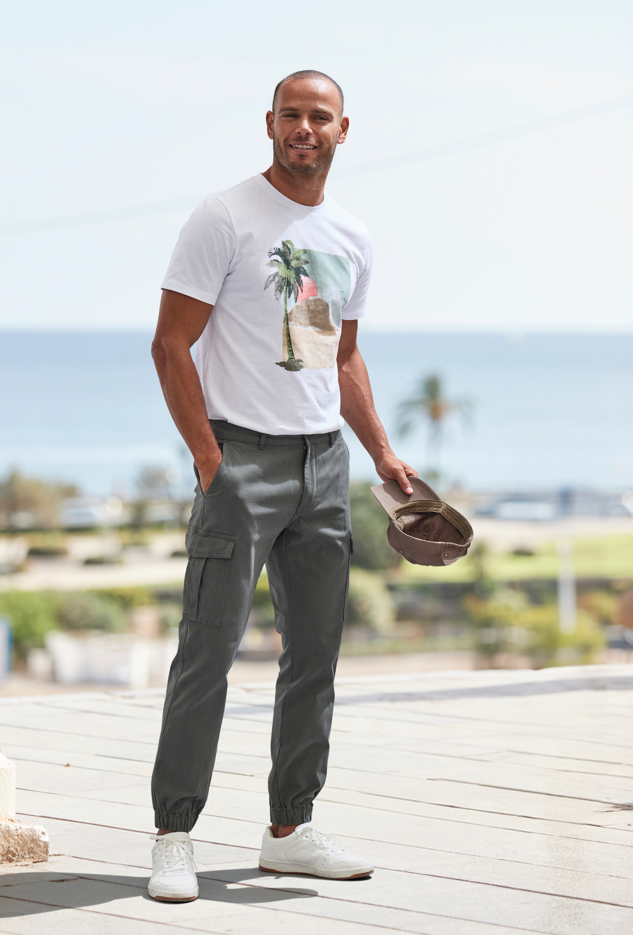 Beachtime T-Shirt, (Packung, 2 tlg.), Freizeitshirt mit Rundhals und Frontprint aus reiner Baumwolle