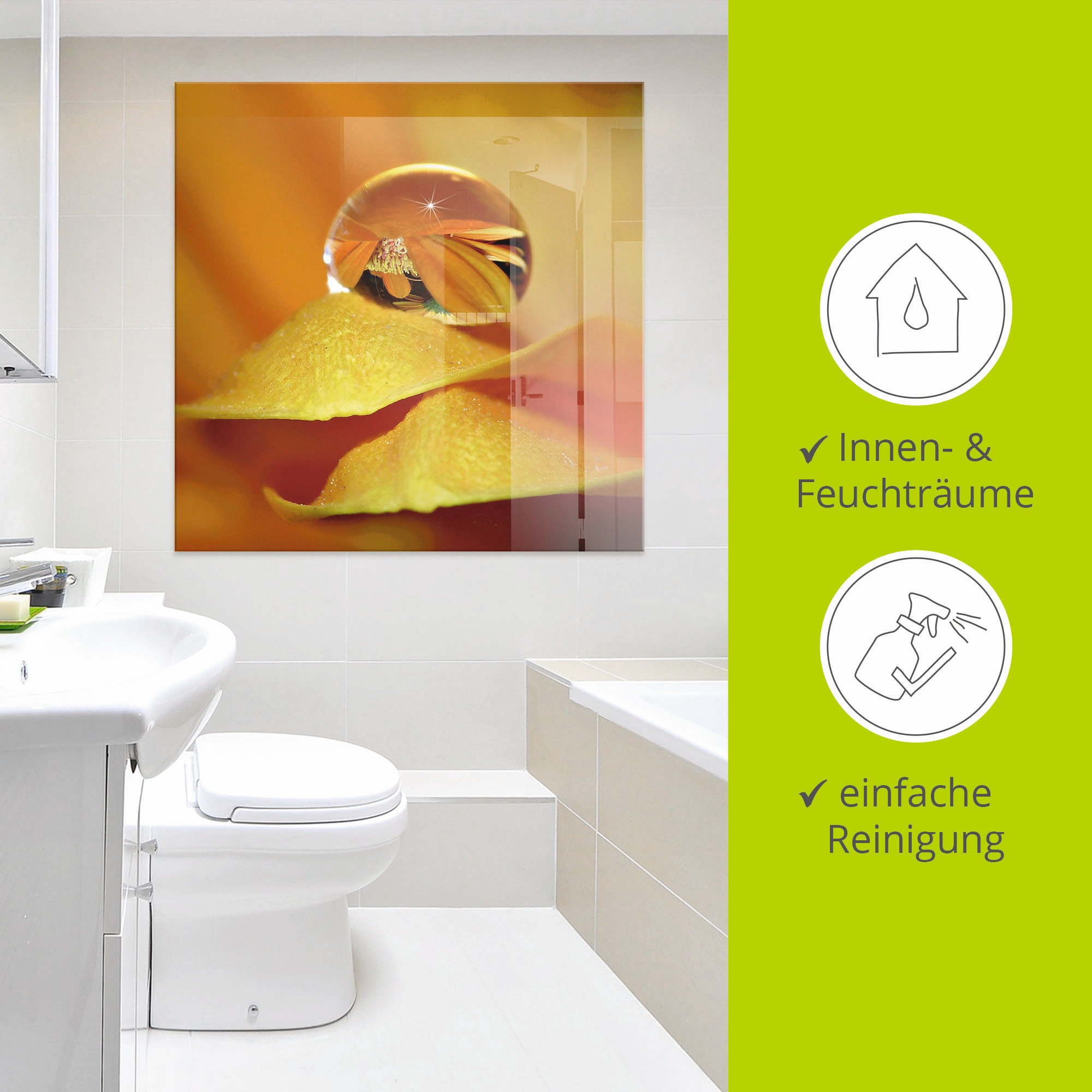 Artland Glasbild »Wassertropfen II« Blätter 1 Stk. tlg. in verschiedenen Größen