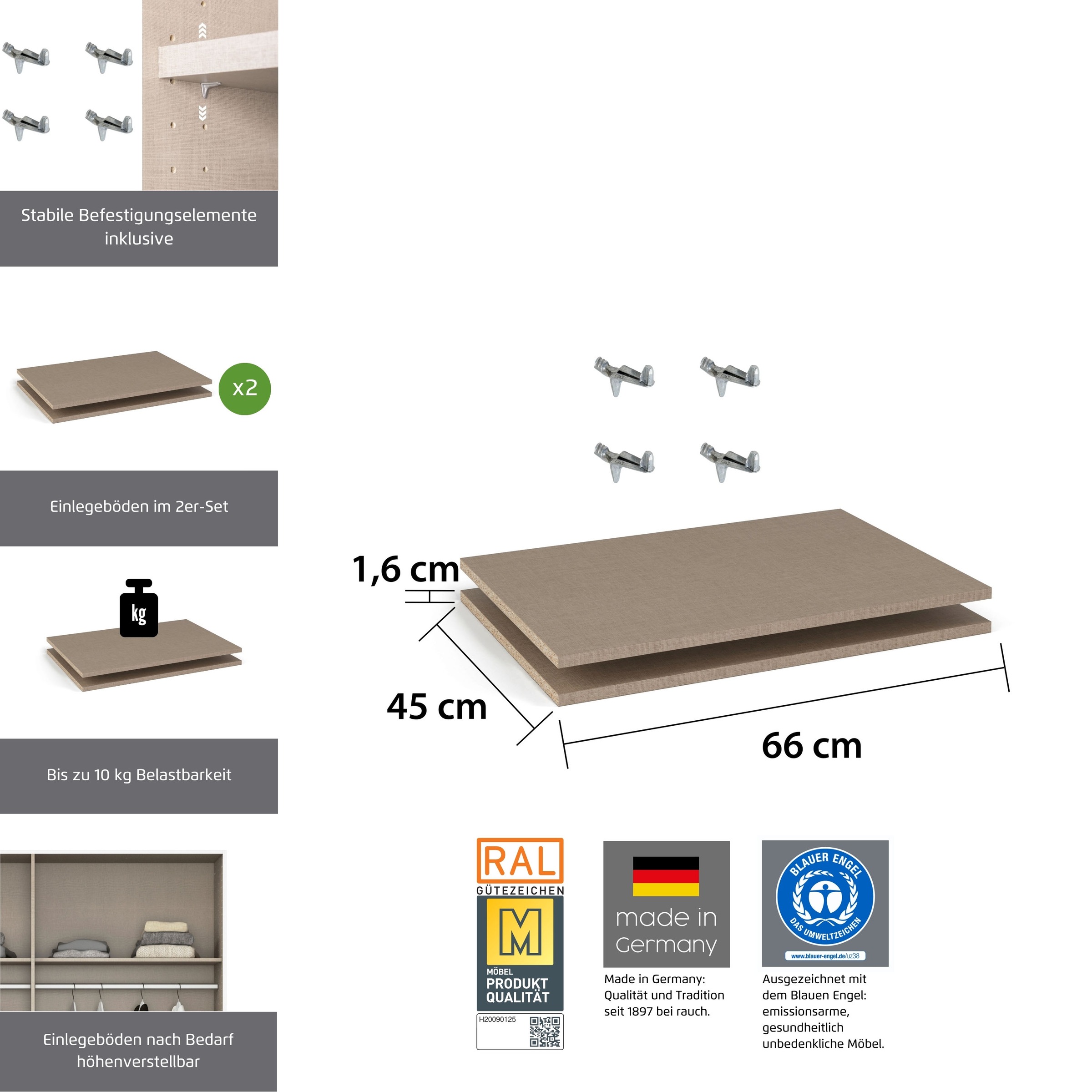rauch Einlegeboden »Zubehör für Rauch-Drehtürenschränke ORANGE« 2er-Set Breite 66 cm, Tiefe 45 cm