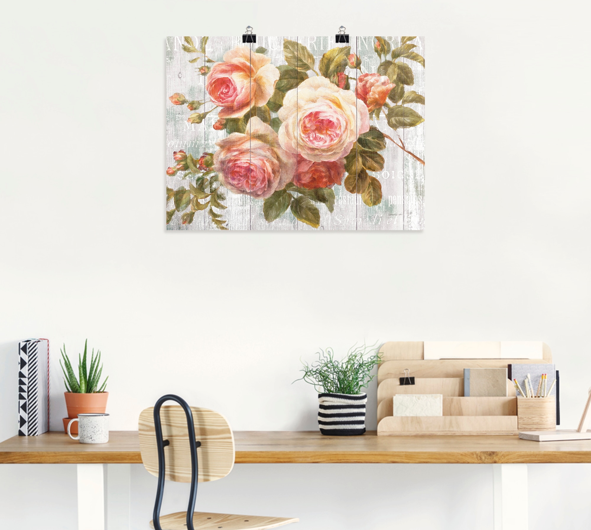 Artland Wandbild »Vintage Rosen auf Holz« 1 Stk. tlg. als Leinwandbild, Poster, Wandaufkleber in verschied. Größen