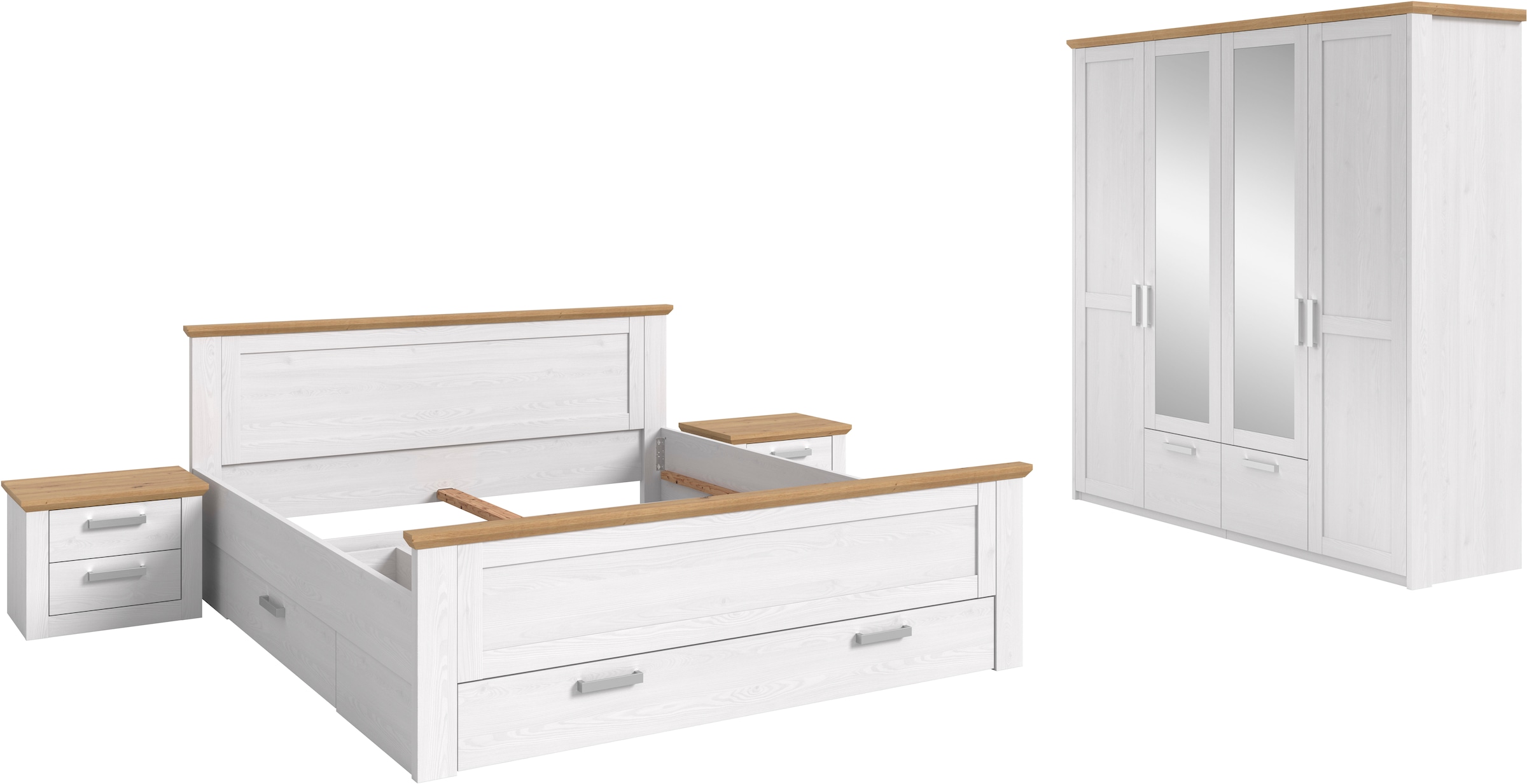 Home affaire Schlafzimmer-Set »COSENZA, TOPSELLER!, 4-teilig, Kleiderschrank, Bett & 2x Nachttische« Matratzengröße 180x200 cm, viel Stauraum, ohne Lattenrost & Matratze, 4 tlg. tlg. Schlafzimmer, Schlafen, Set, Kombination, Bettanlage