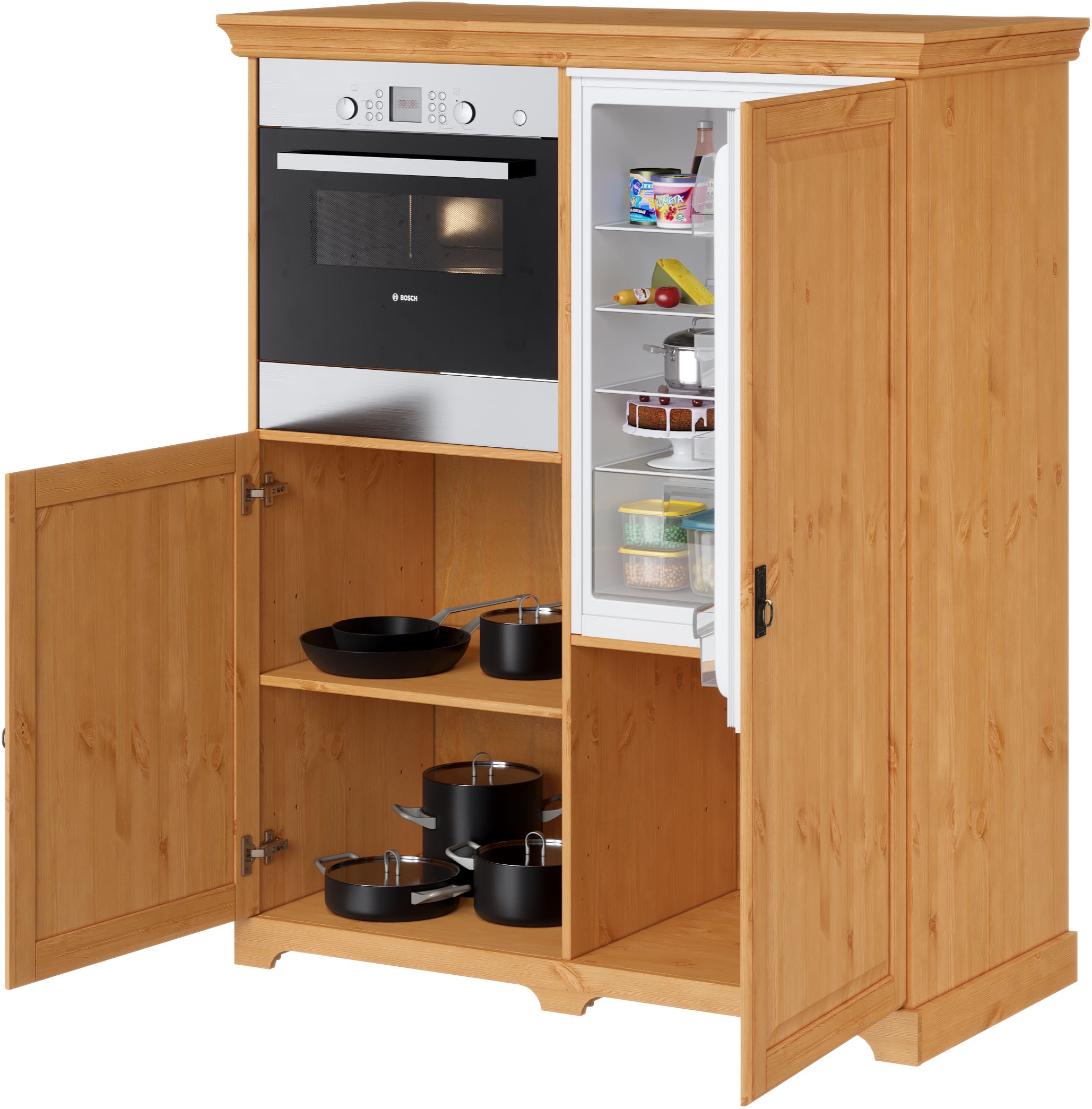 Home affaire Backofen/Kühlumbauschrank »Rügen«, Breite 127 cm, Kiefer massiv, Nische für Kühlschrank