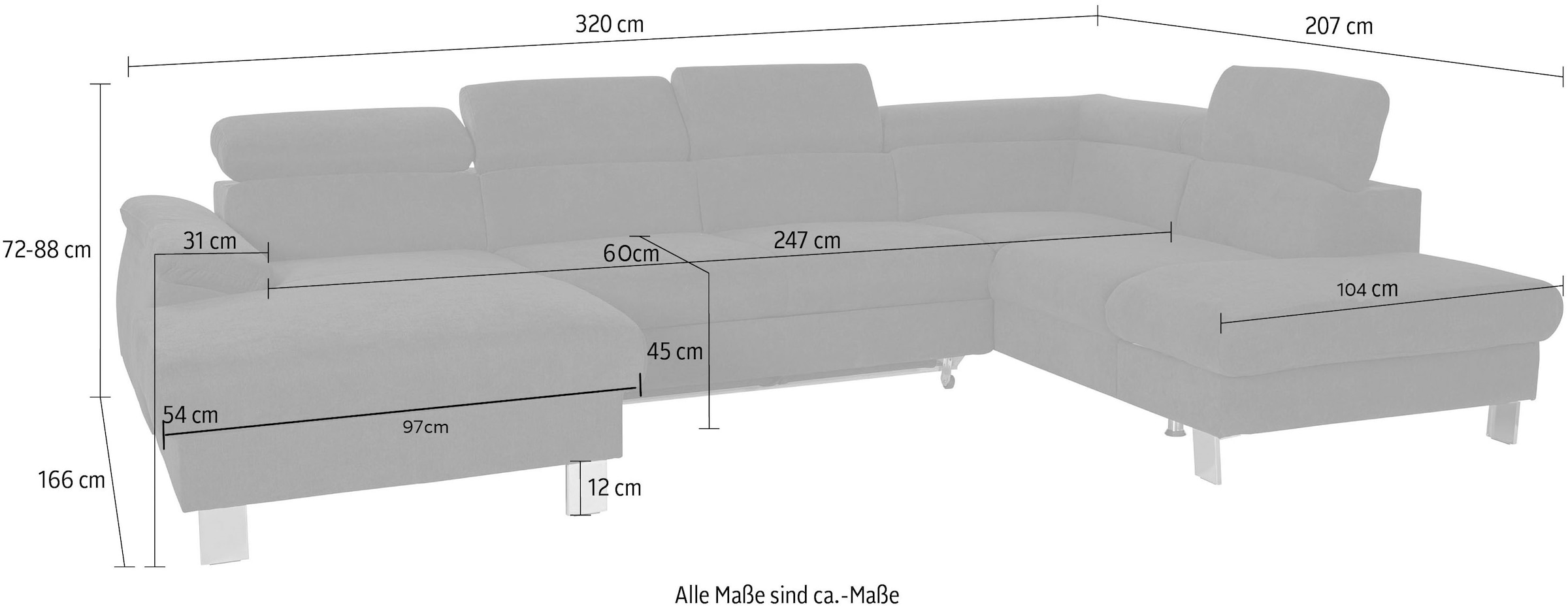 COTTA Wohnlandschaft »Komaris U-Form, B: 320 cm« mit Kopfteilverstellung, optional Schlaffunktion, Bettkasten & Licht