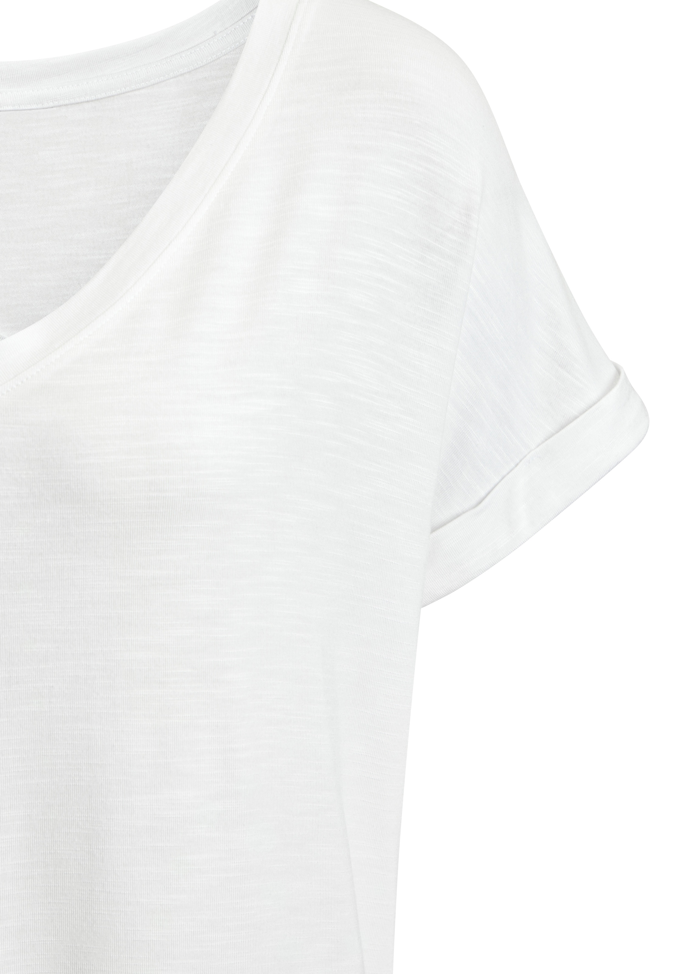 Beachtime V-Shirt »mit fixiertem Ärmelumschlag« 1 aus luftiger Viskose-Qualität